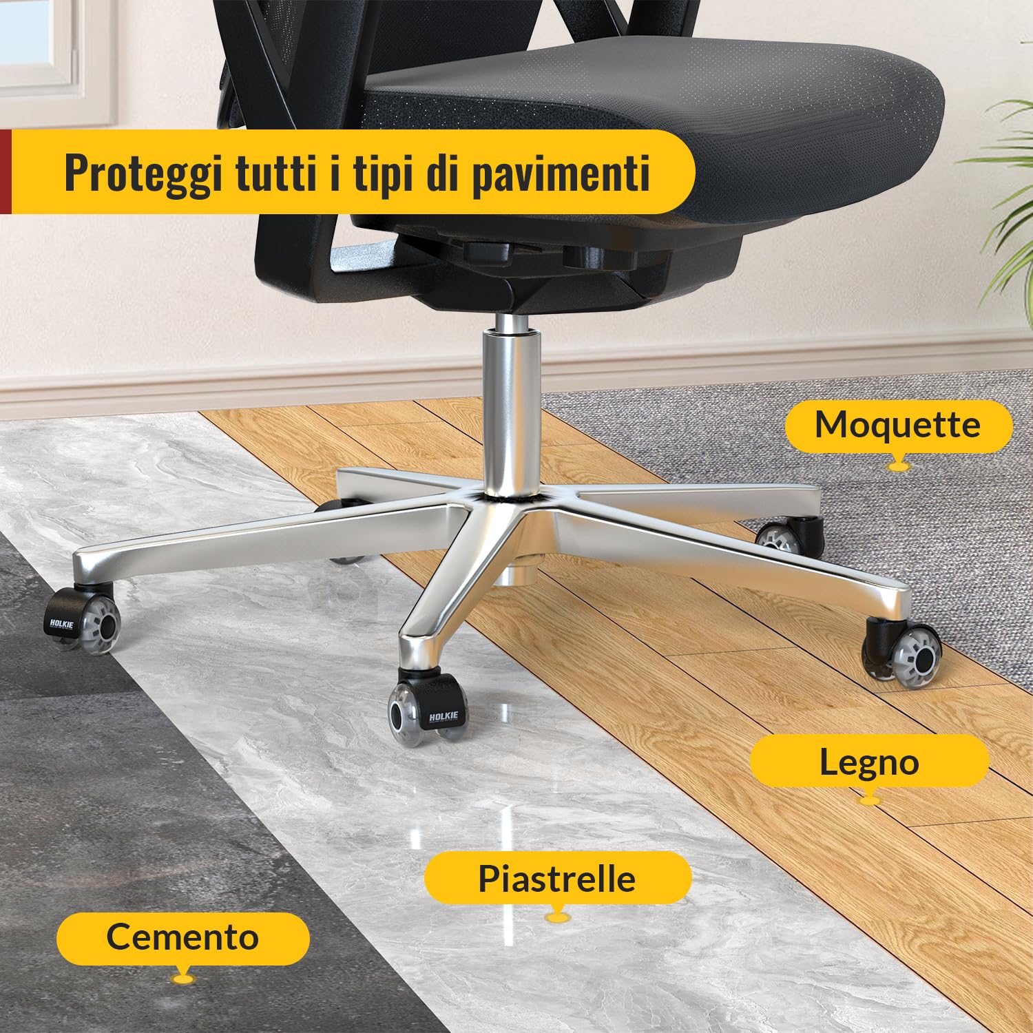 HOLKIE Ruote sedia ufficio per Parquet Grigio 11X 22MM rotelle sedia ufficio Gomma Resistenti Ceramica Diversi Tipi di Pavimenti Set di 5 da Gioco Ufficio Scivola Senza Graffi e Silenzioso