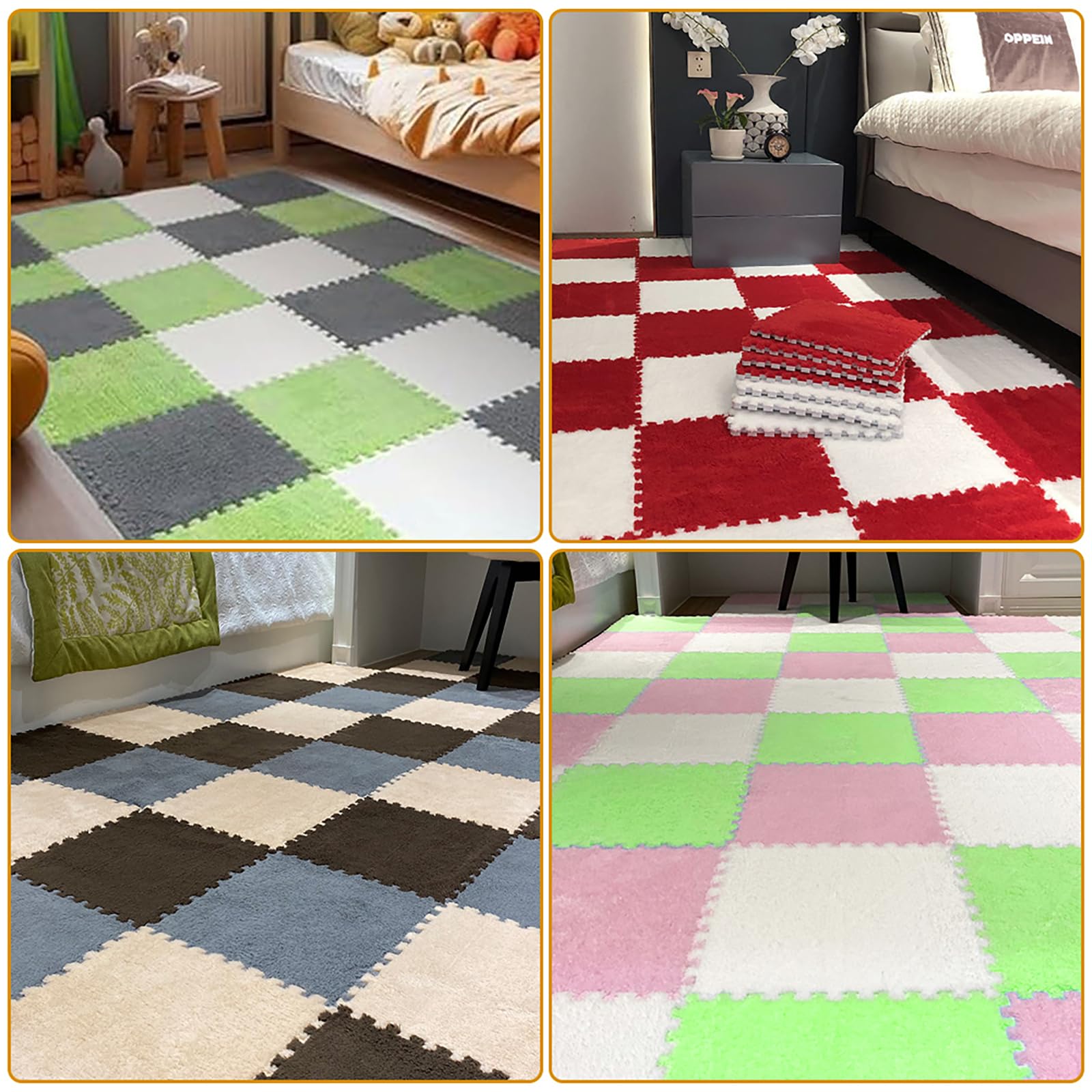 12 Pezzi Tappeto Puzzle in EVA, Tappeti Puzzle in Peluche Interconnessi, 30x30cm Tappeto Gioco Antiscivolo per Camera da Letto, Soggiorno e Cameretta Bambini (Rosso)