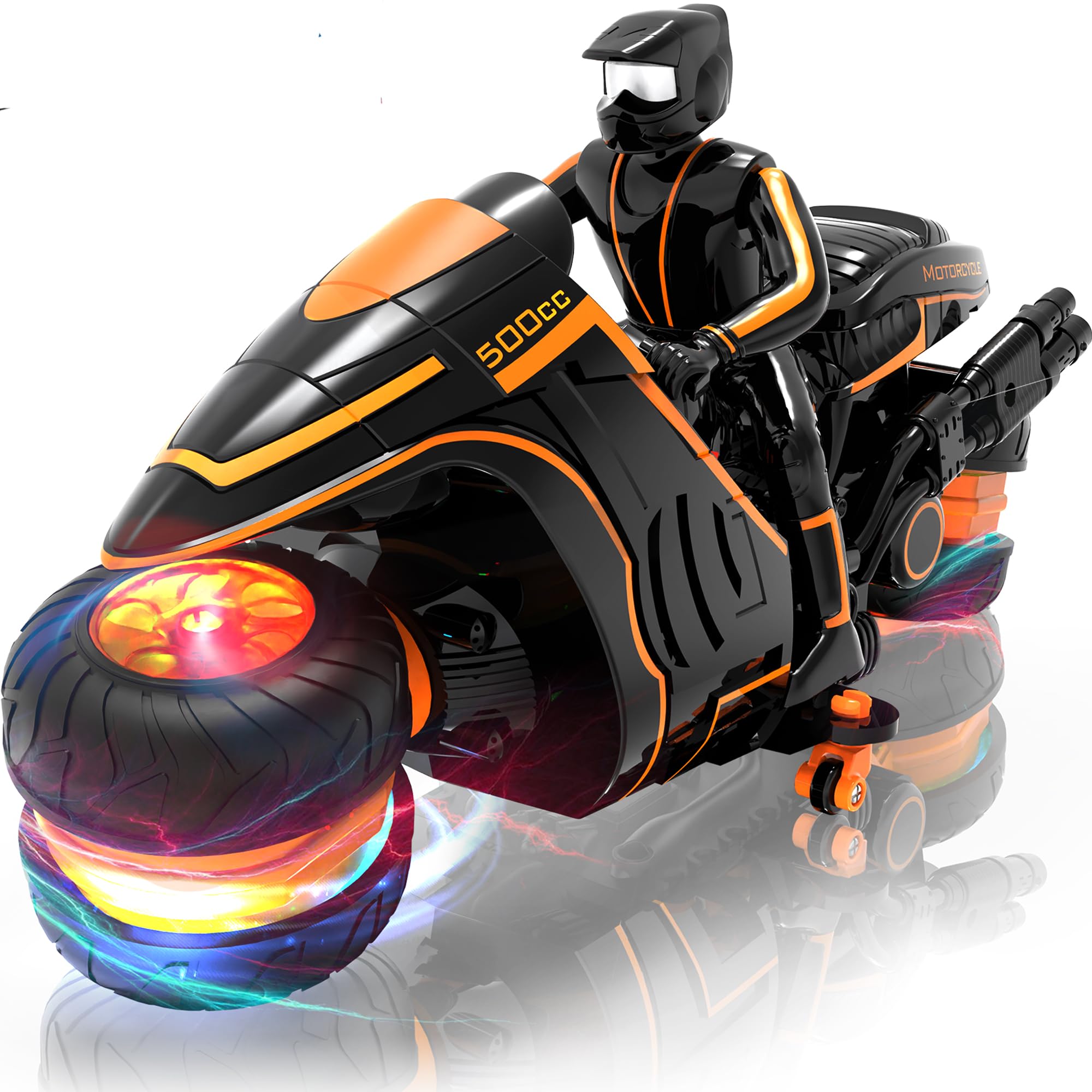 Motocicleta de control remoto con luces RGB y deslizamiento lateral exclusivo | Listo para jugar con 2 baterías | Bicicleta de acrobacias RC de 2.4 GHz Regalo para niños de 5 a 12 años