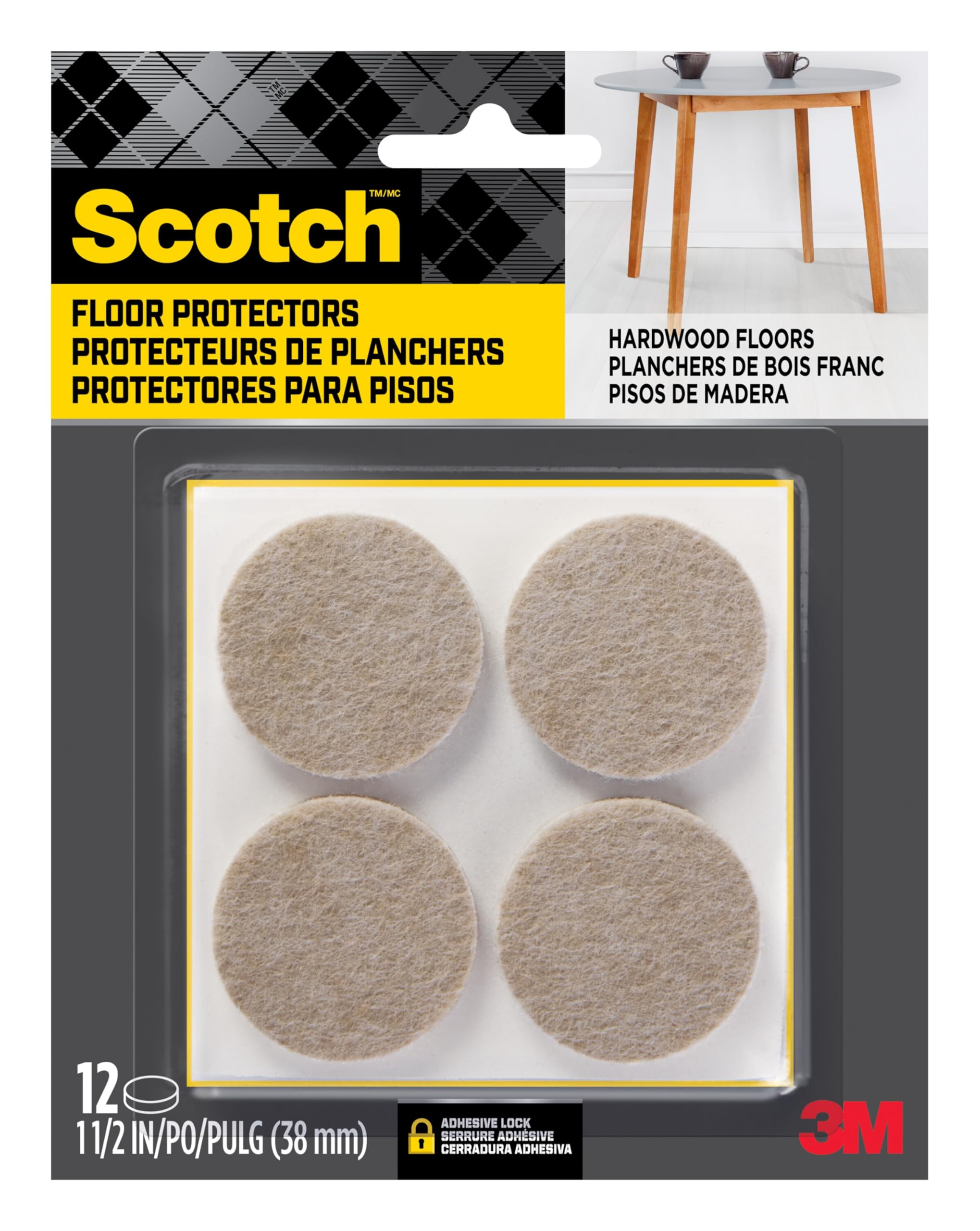 Scotch Mounting, Fastening & Surface Protection SP803-NA Scotch Brand Felt Pads by 3M, for Protecting Hardwood Floors, Diameter, Beige, 12/Pack, 1.5" Round — image 1