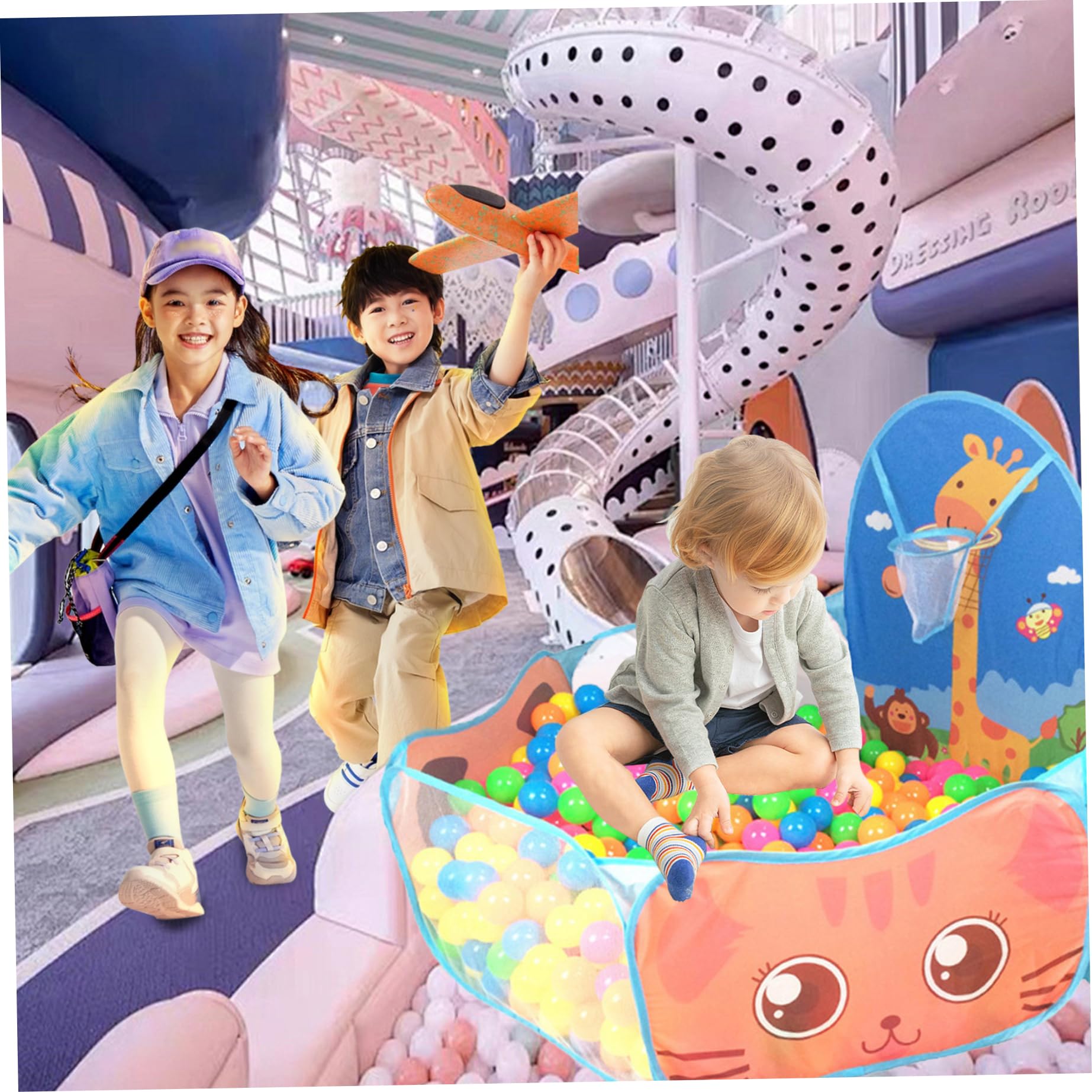 Piscina con Palline per Bambini, Vasca con Palline in Schiuma Pieghevole Pop-up con canestro da Basket, Resistente agli Strappi per i più Piccoli, Non Incluse