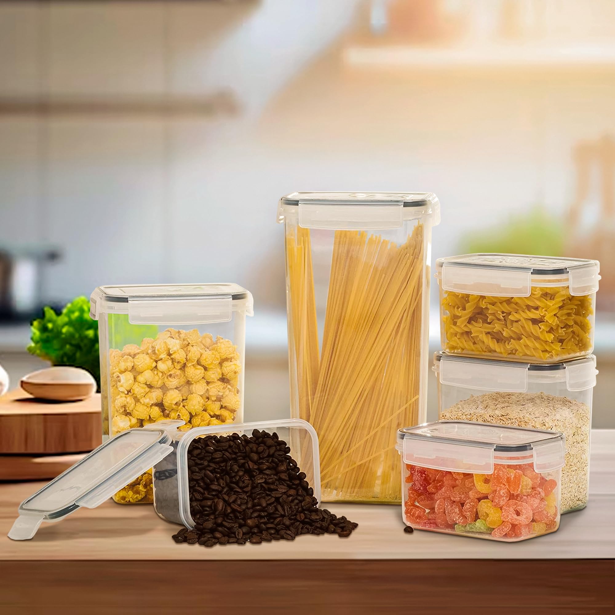 JUPPLIES Contenedores Cocina - Recipientes Herméticos de Plástico para Alimentos – Tarros y Botes para Cereales, Pasta, Granos y Harina