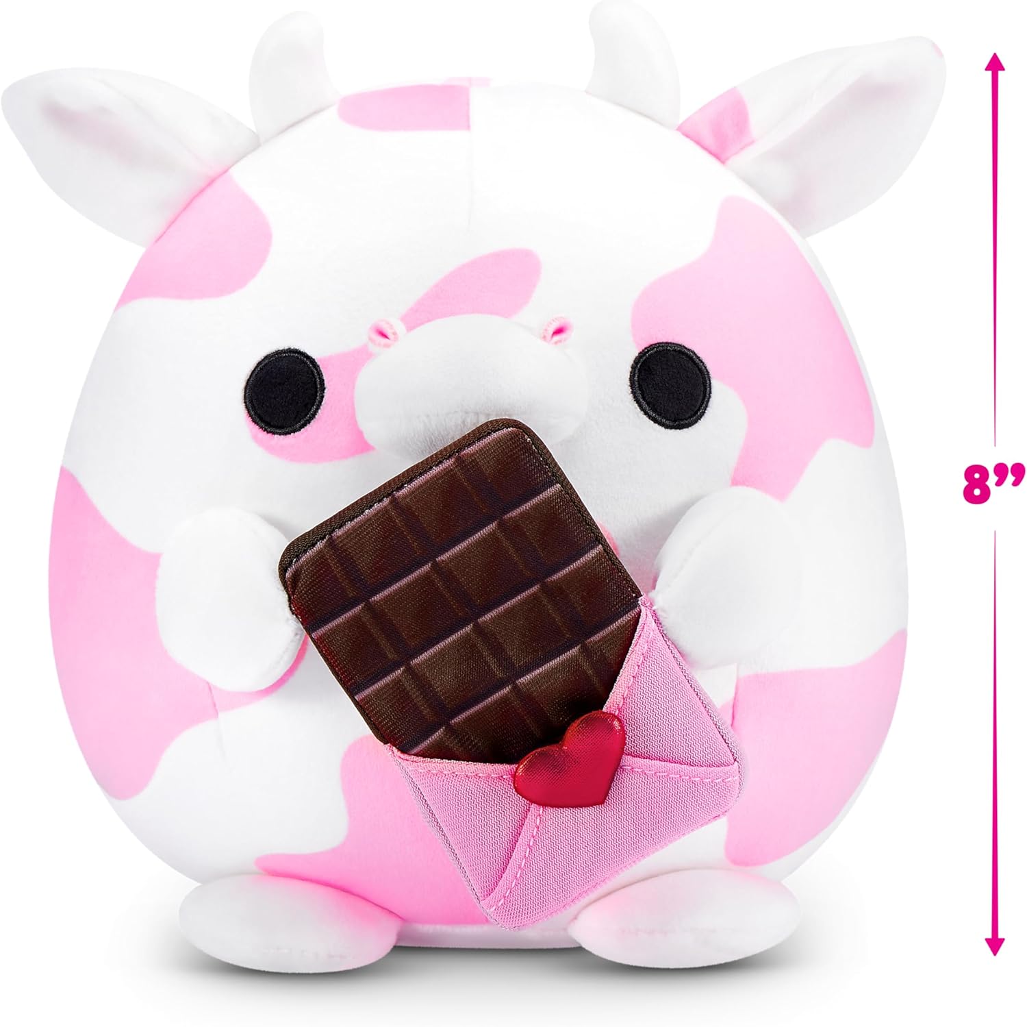 ZURU Snackles 8-inch Plush Valentine's Edition, Cuddly Squishy Comfort with Valentine's Snack Accessory (Cow & Chocolate)