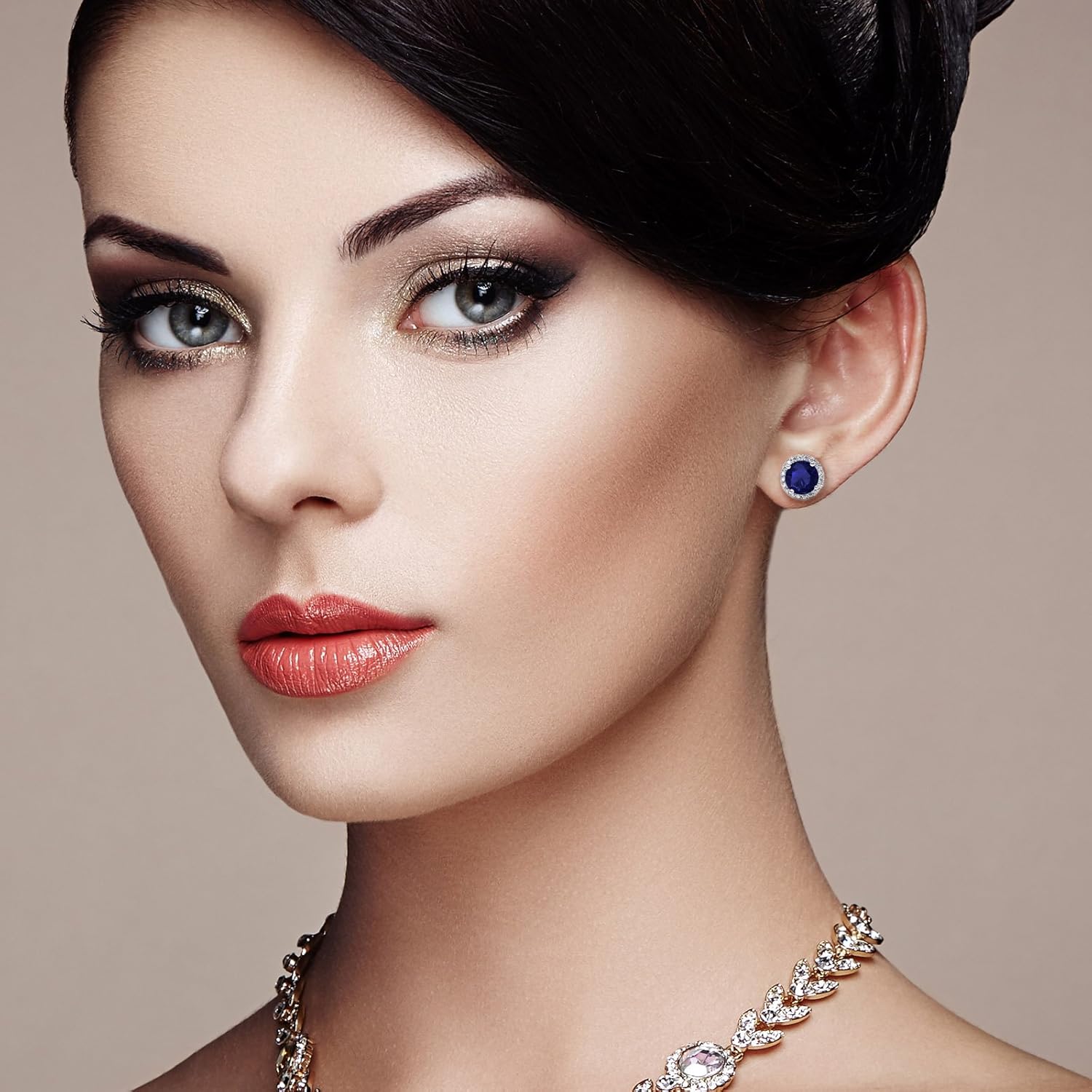 SWEETV Cubic Zirconia Stud Earrings, 8mm Round Cut, Rhinestone Hypoallergenic Earrings for Women & Girls - Image 2