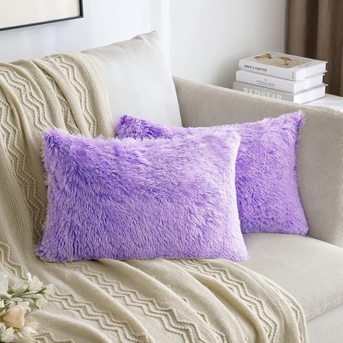 Miniatura 9 de MIULEE Paquete de 2 fundas de almohada ultrasuaves y esponjosas, decorativas, de felpa de doble cara, de pelo sintético, fundas de cojín para sofá,