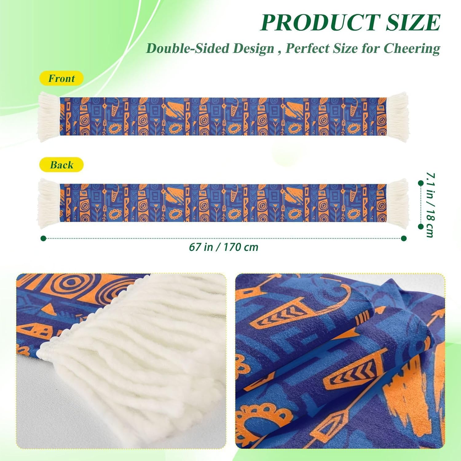 CHIFIGNO Tribal Blue Orange Sports Fan Scarf Polyester, Soft Soccer Scarf with Tassel, Quick Dry, Supporter Cheers Towel, Custom Print