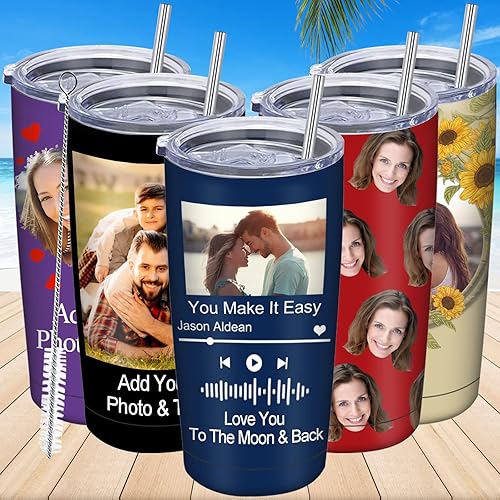 Vaso de fotos personalizado con imagen, tazas de café personalizadas con tapas y pajitas para mujeres y hombres, regalo de cumpleaños y Navidad
