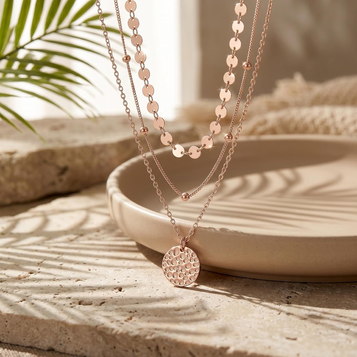 MONGAS Boho Layered Necklace Sterling Silver Triple 3 Stacked Vertical Bar Triangle Long Layering Necklaces Christmas Jewelry Gifts for Women