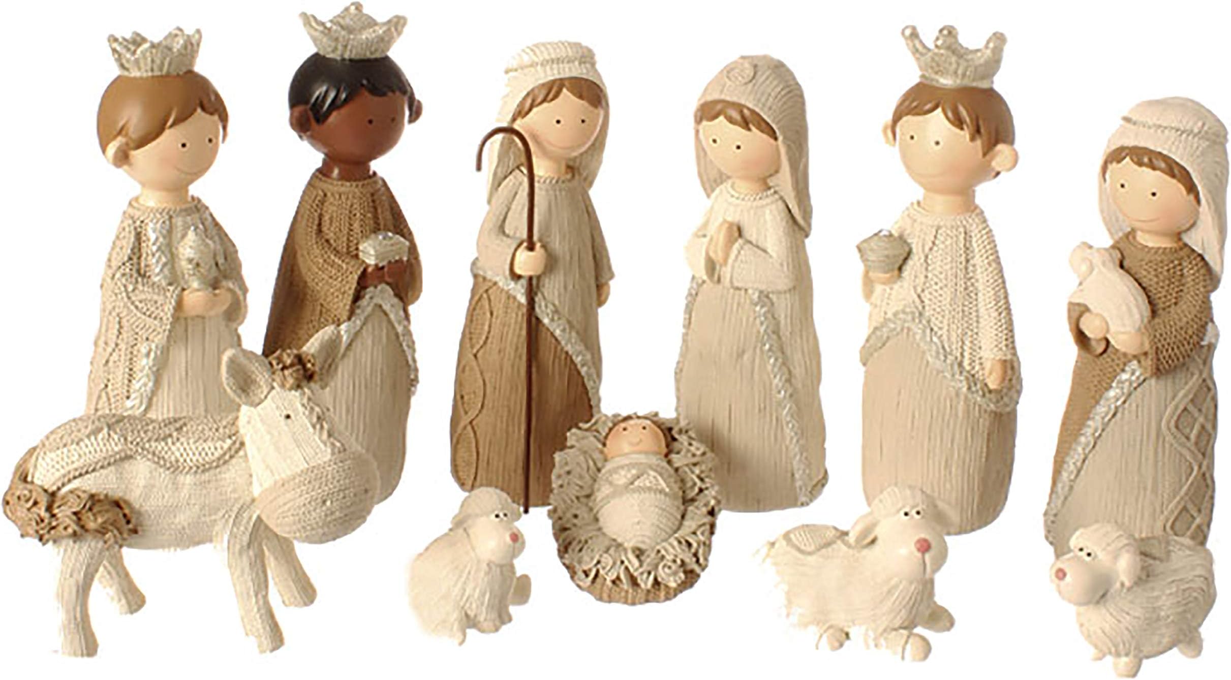 Rhode Island Novelty 11-piece Faux Knit Style Holy Family Christmas Nativity Manger Set, 8.5 Inches