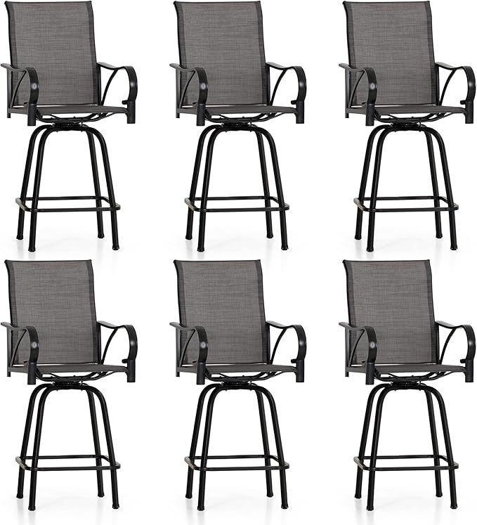 PHI VILLA Outdoor Swivel Bar Stools Set of 6, Bar Height