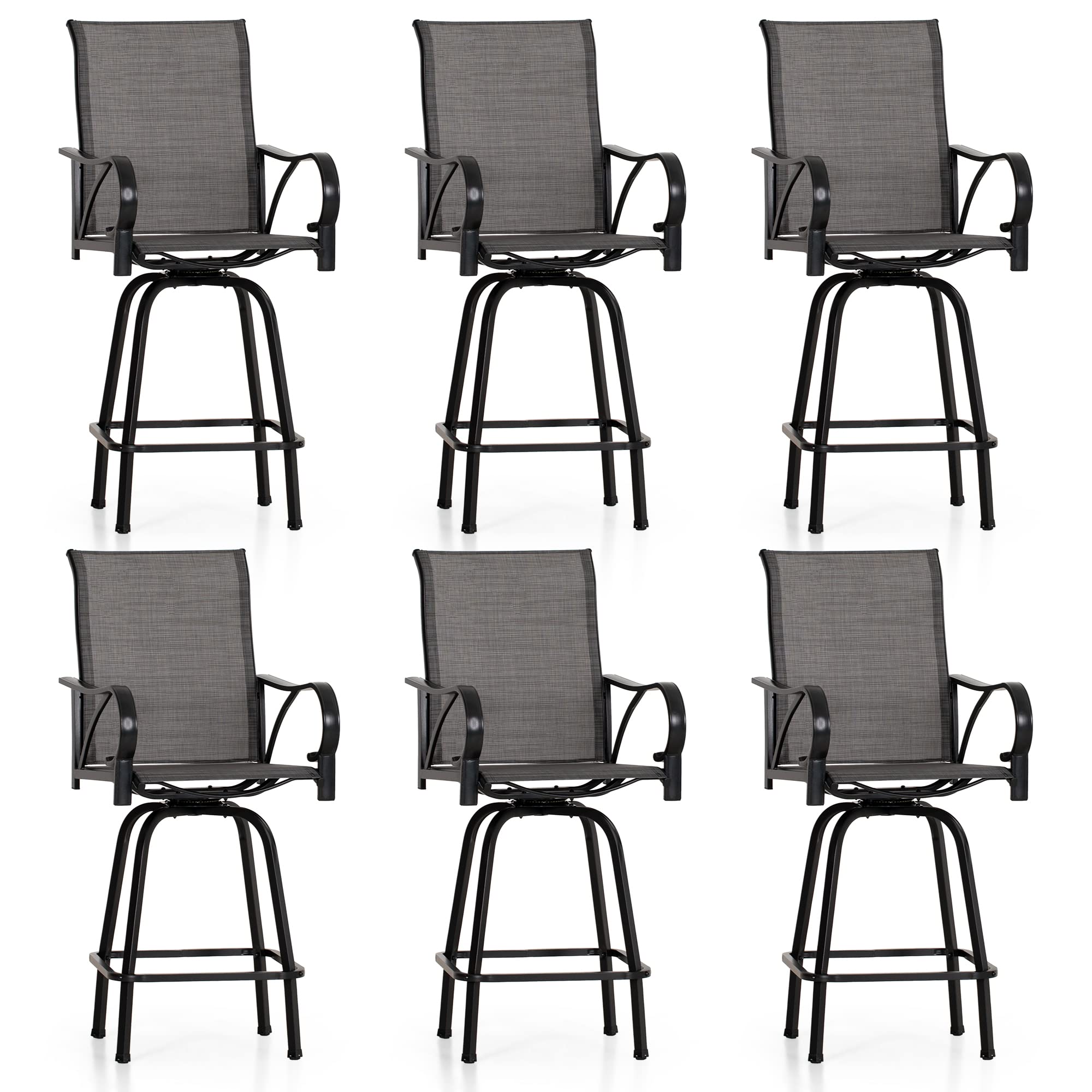 PHI VILLA Outdoor Bar Stools 360°Swivel Set of 6,Tall Patio Chairs