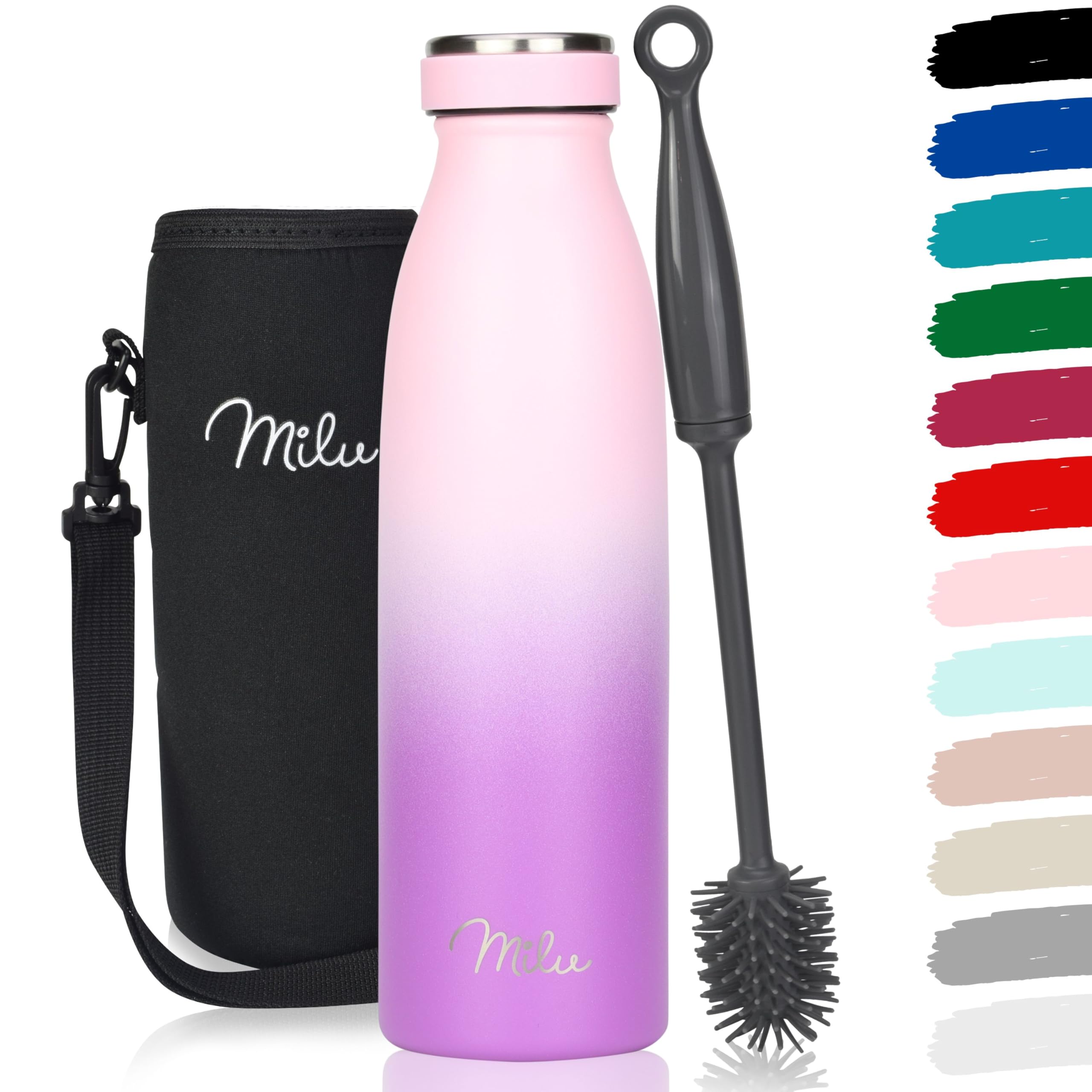 Milu Stainless Steel Drinking Bottle 500 ml, Insulated Thermo Flask for Water, Leak Proof, Insulated and Double Walled