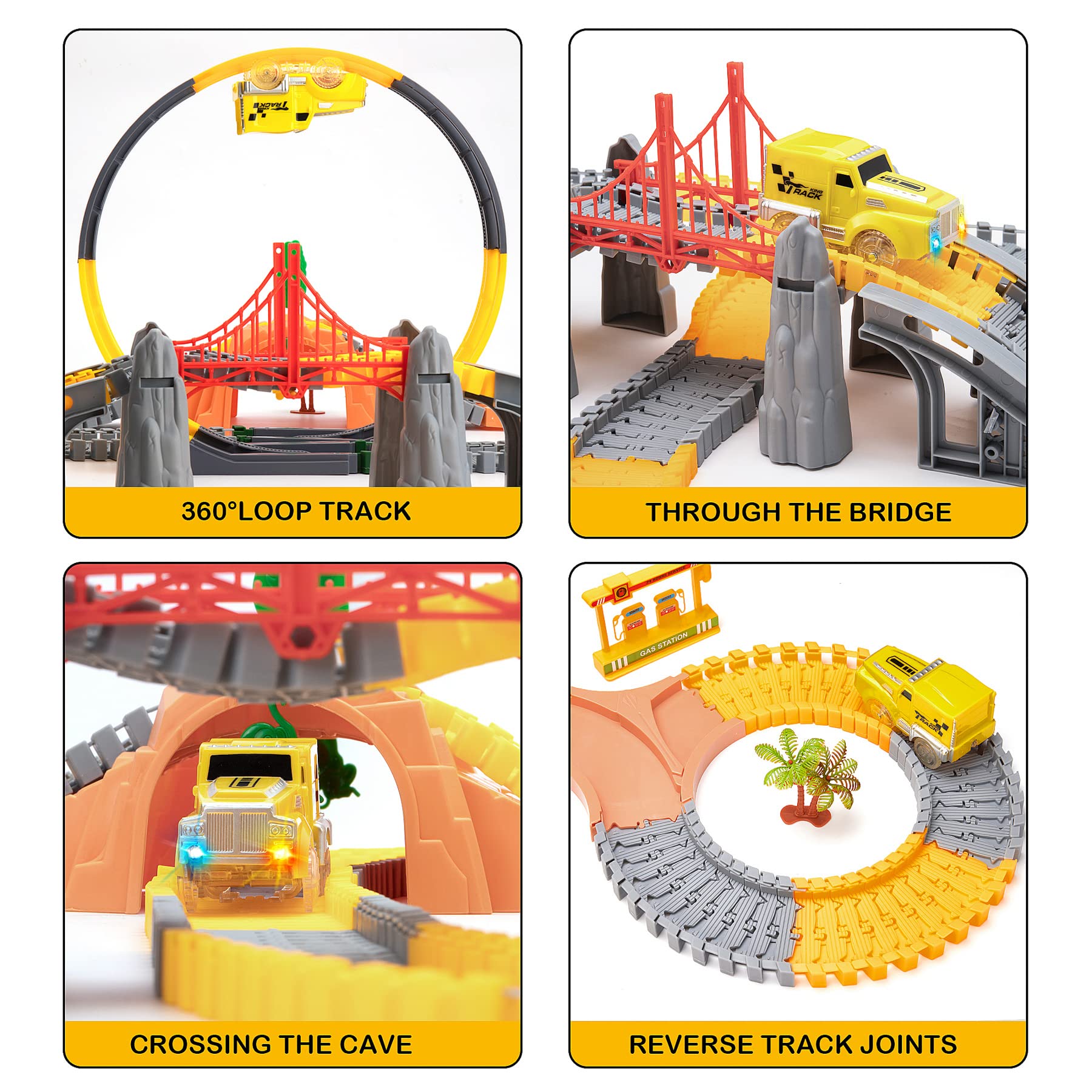 OR OR TU 342Stück Rennstrecke Spielzeug ab 3 4 5 6 jahre Kinder Auto Rennbahn Autobahn Eisenbahn 2 Elektrisch Rennfahrzeug Cars Flexibel 360° Autorennbahn Schienen Ingenieurwesen Geschenk Jungen