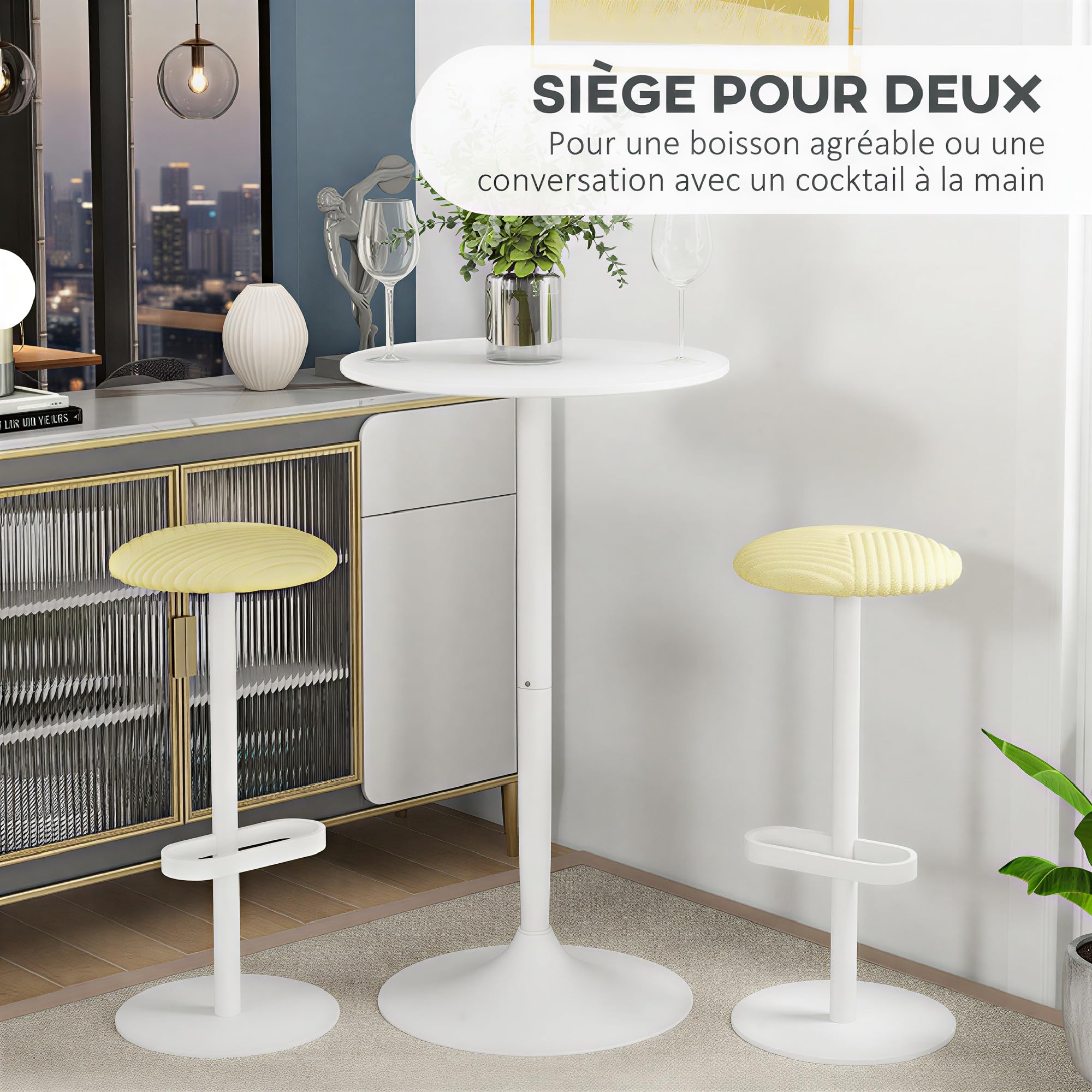 HOMCOM Table de Bar Ronde Table de Bistro Mange-Debout Style Contemporain avec Plateau Peint et Cadre en Acier dim. 60L x 60l x 102H cm Blanc