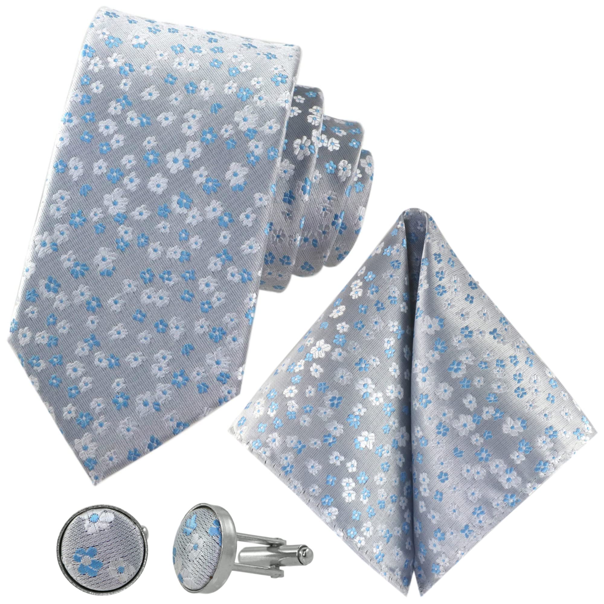 3-Piece Vintage Tie Set Floral 3 Satin Colours, 8 cm Wide Tie Pocket Square