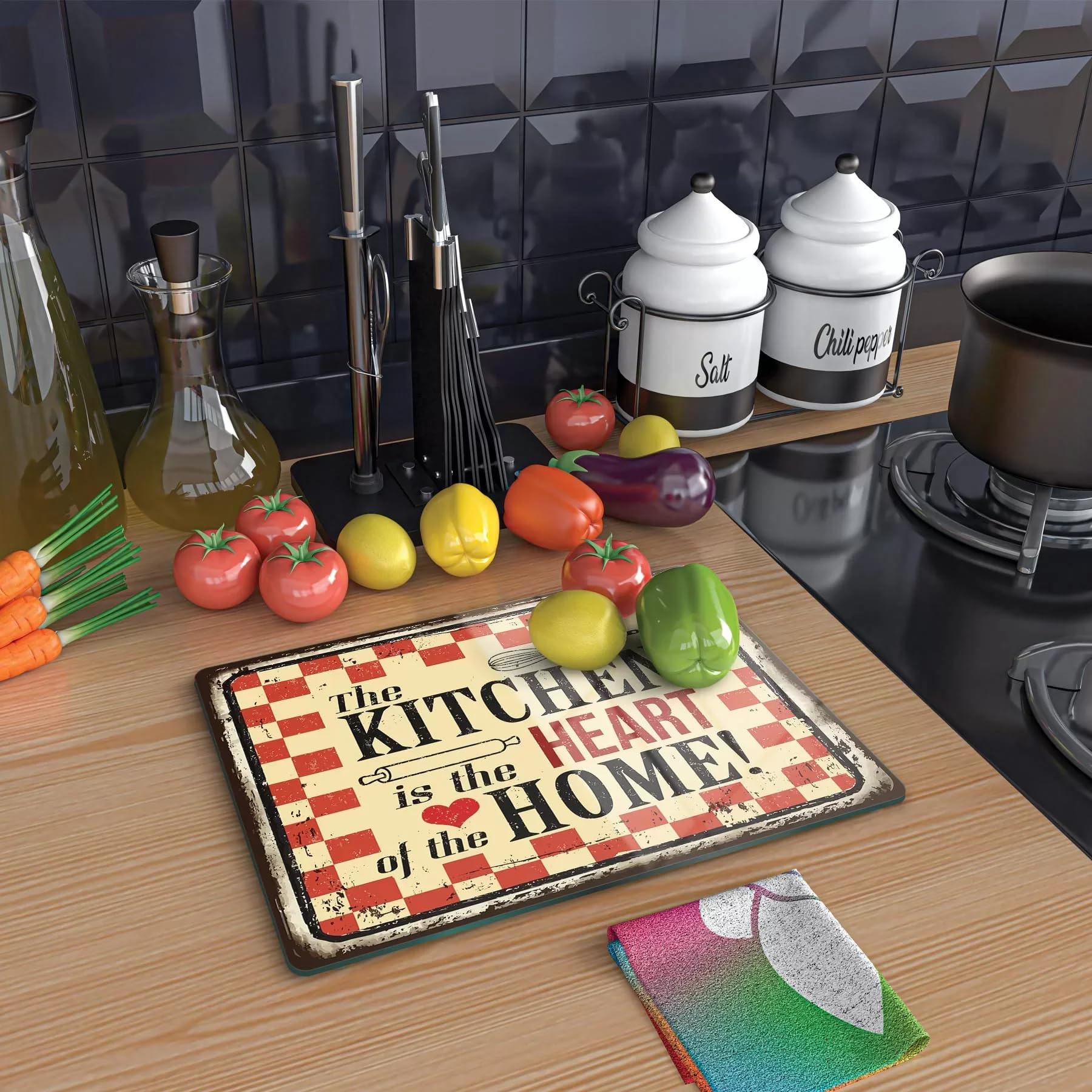 Decovetro Cam Kesme Tahtası ve Sunumluk My Kitchen Heart Desenli 20x30 Cm