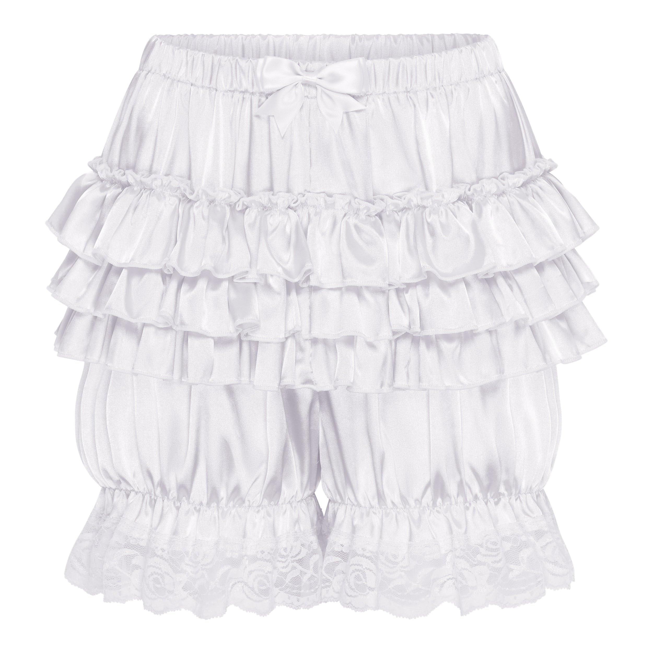 Satini Femminuccia Pieghettato Vittoriano Lolita Bloomer Pantaloni Setoso Raso Pantaloncini a Sbuffo Zucca