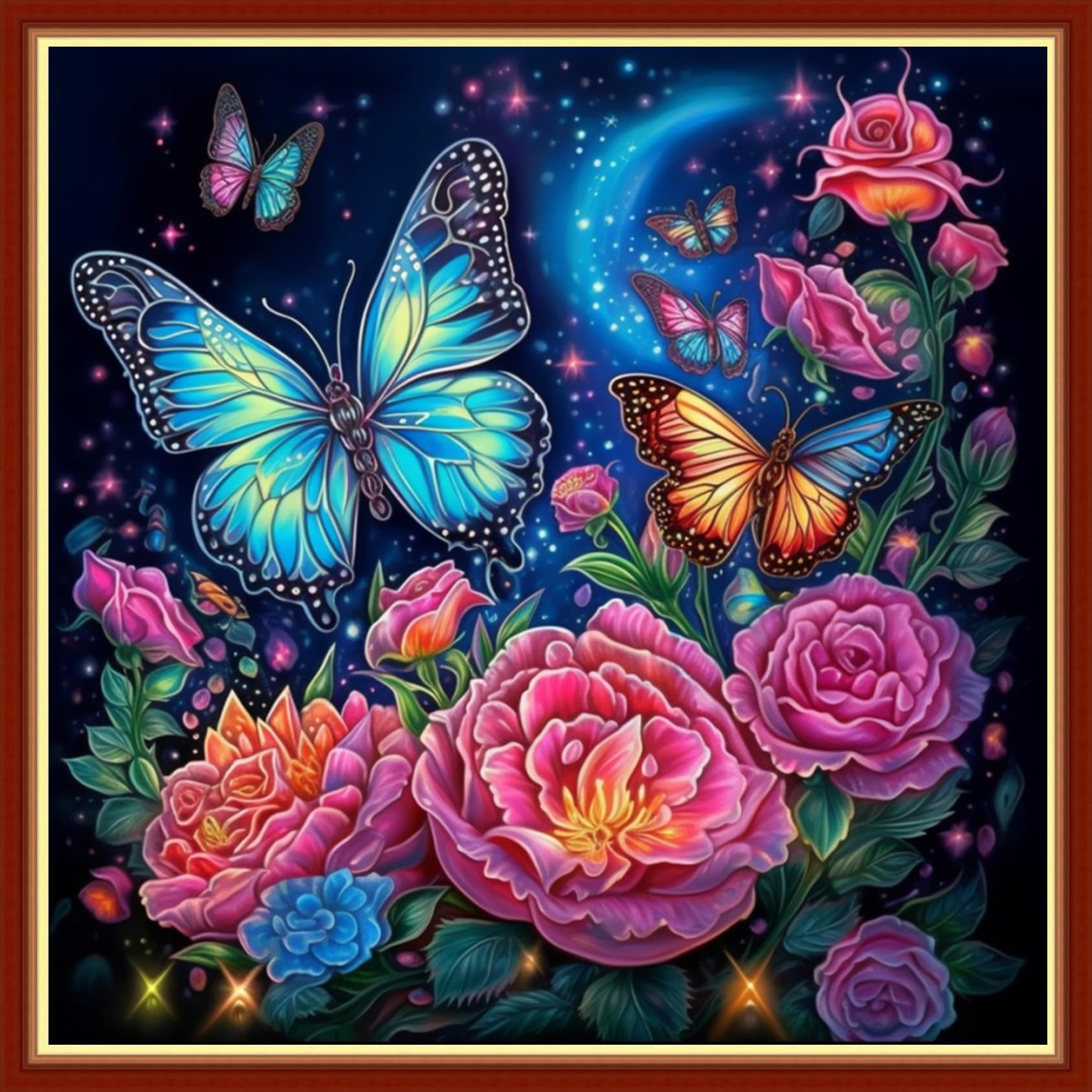 Findvoor Stamped Cross Stitch Kits for Beginners Full Range of Cross Stitching Embroidery Pattern for Adults, 11CT DIY Needlepoint Embroidery Starter Kits-Butterfly Flowers 17.7x17.7 inch