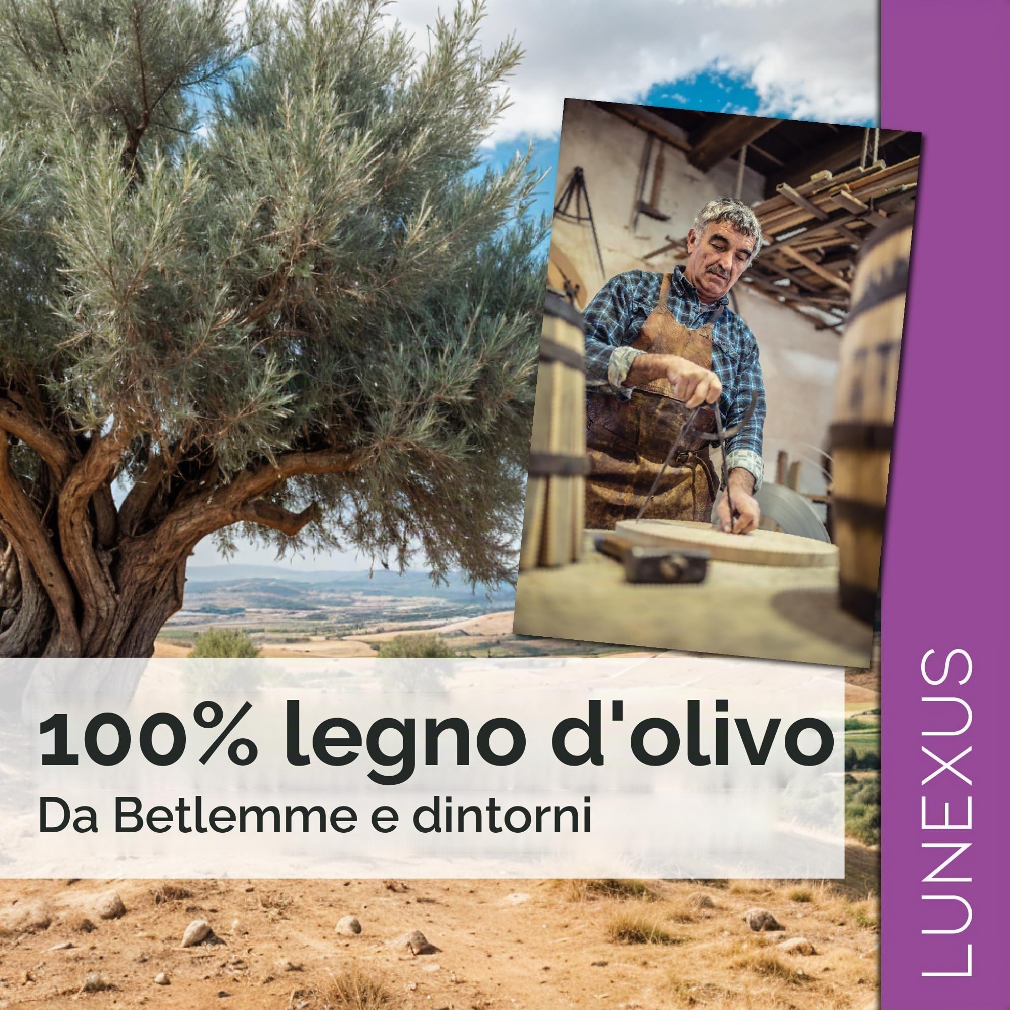 Lunexus Croce in legno d'ulivo, 30 cm, realizzata a mano in Betlemme, benedetta con certificato di consacrazione, croce da parete e decorazione
