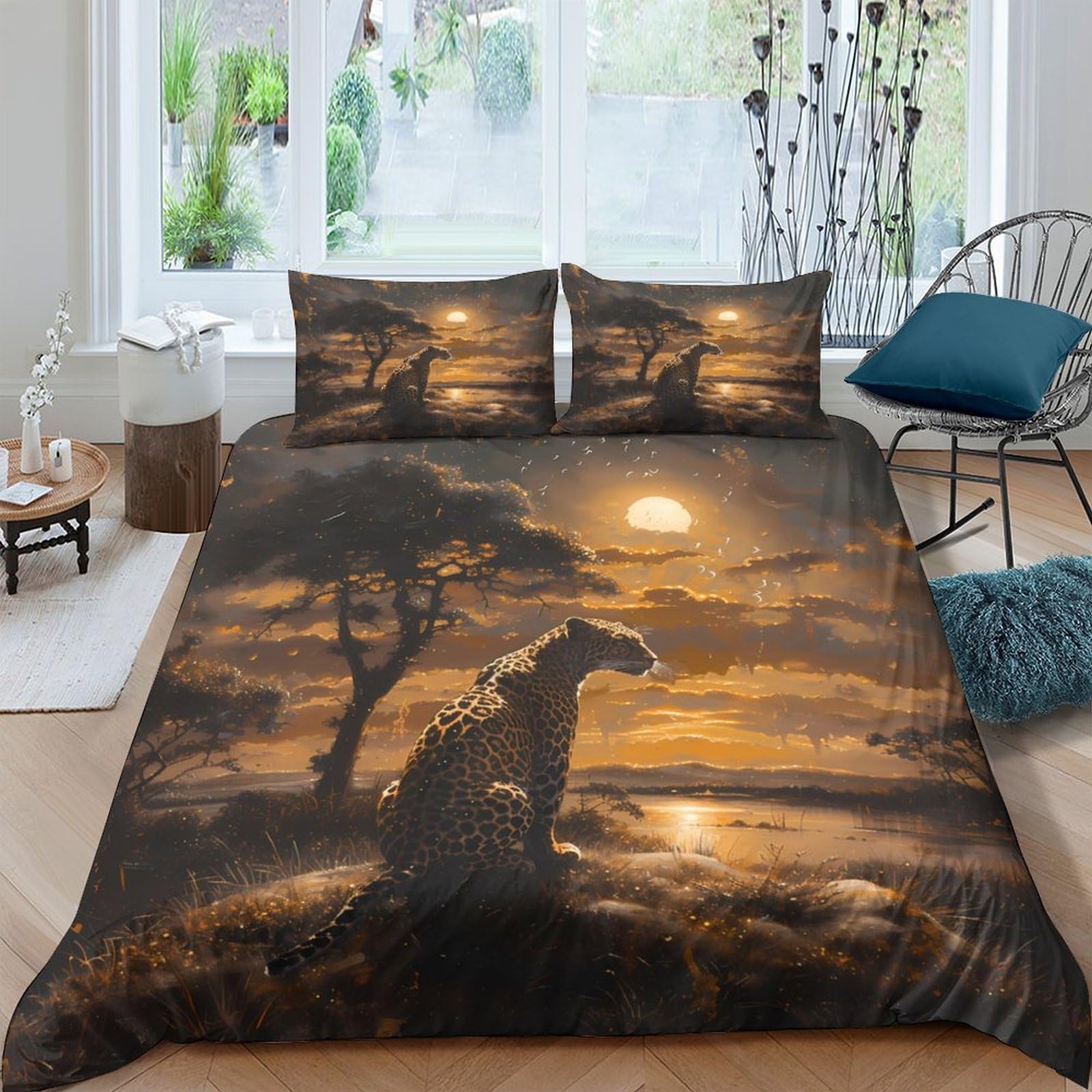 Ctjqhvkz Style-3 3D Printed Sunset Forest Fitted Sheet Microfiber Soft Wolf Silhouette Mattress Cover Anti-Slip Bedroom Dorm Decor Washable Single（135X200cm）