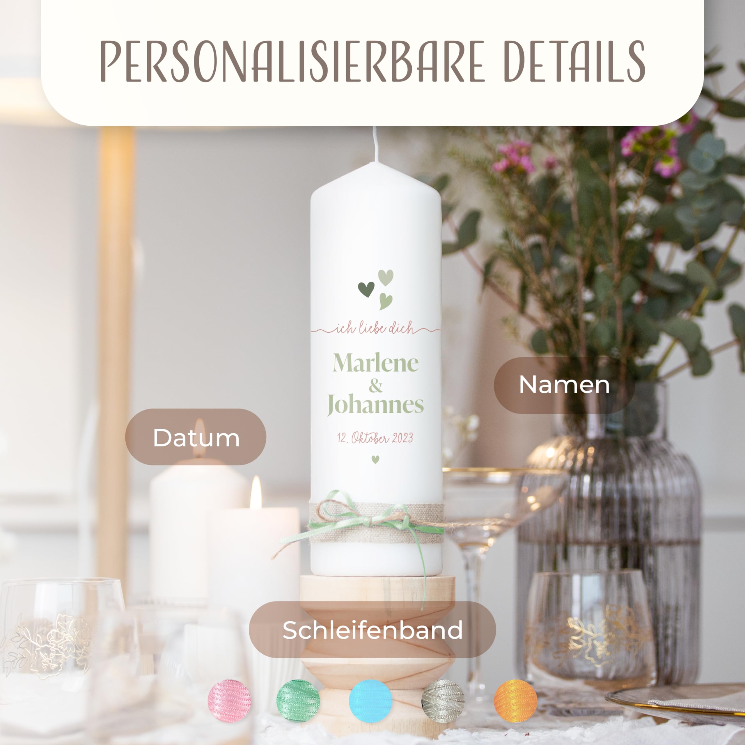 AMARI ® Personalisierte Jahrestagskerze - Ewige Liebe (002.07.10) H:25cm - Individuelle Kerze mit Namen & Aufschrift - Geschenk zum Jahrestag - Handgefertigt in Deutschland