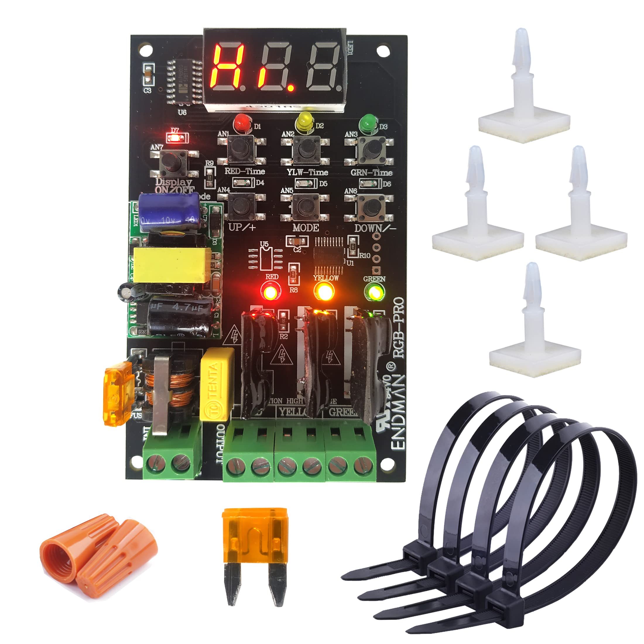 ENDMAN Traffic Light Controller Sequencer with 39+ Sequences, 3 Channel 80VAC-260VAC, LED Display, (Only Controller)