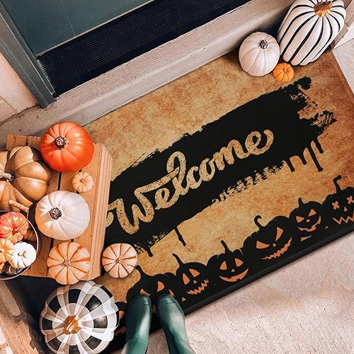 Alishomtll Decoración de Halloween  Tapete de puerta de Halloween al aire libre para puerta delantera, felpudo de calabaza de Halloween para entrada disponible en Yaxa Peru