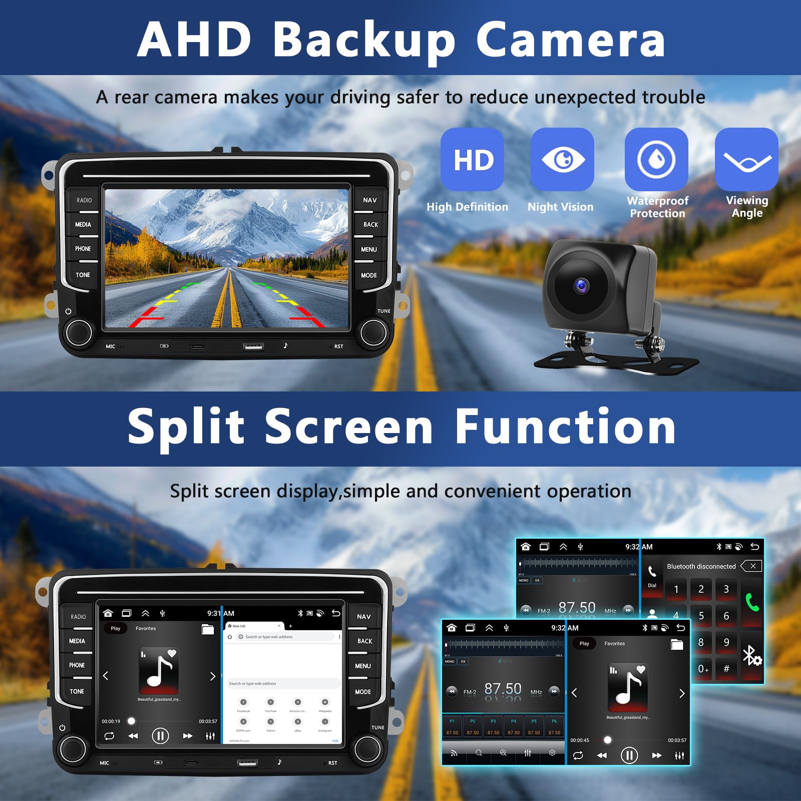 6+128G Motorsi Radio samochodowe do VW Golf 5 Tiguan Touran Passat Polo Skoda Caddy Seat z bezprzewodowym siedzeniem Carplay Android Auto 7" ekran dotykowy Navi/WiFi/FM/RDS/SWC/Canbus/Bluetooth/EQ+