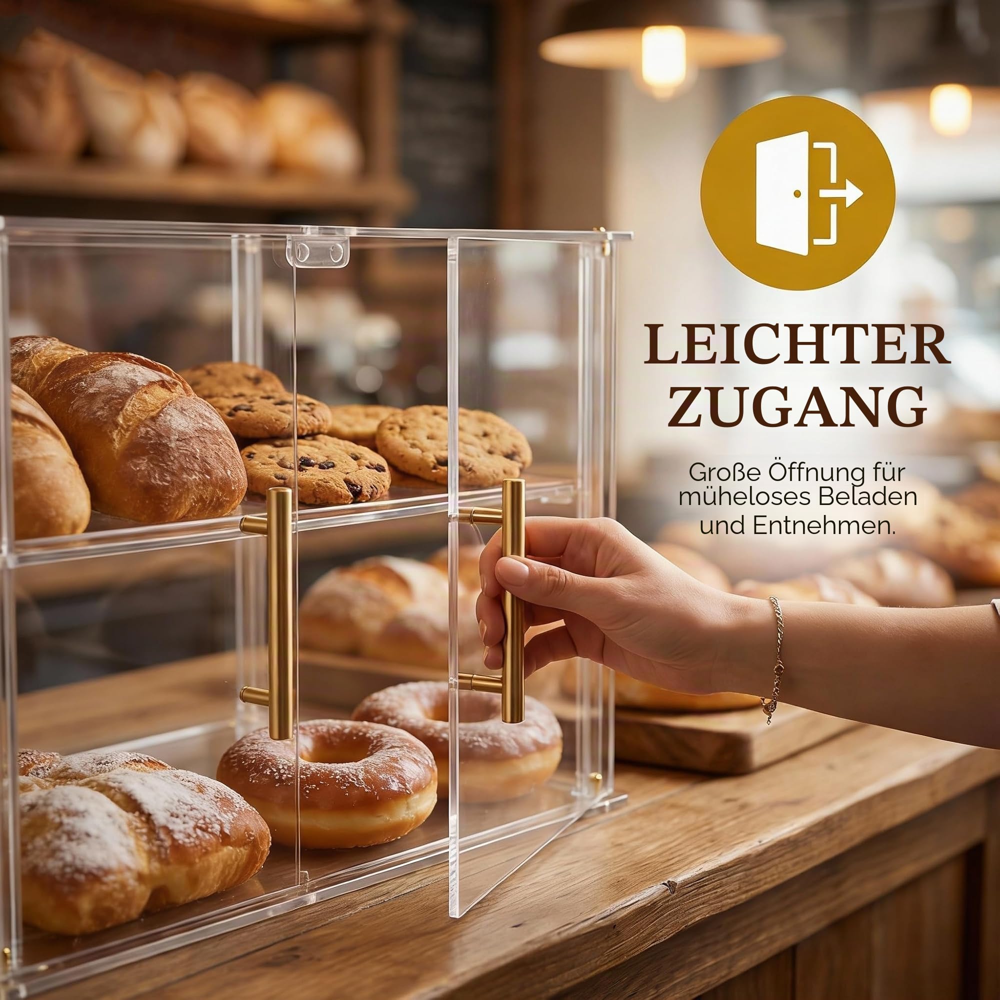 2-stöckige Bäckerei-Vitrine mit magnetischer Tür, Acryl, transparent, für Küche, Arbeitsplatte, Lebensmittelvitrine, hält frisch für Donut-Bagels, Kuchen, Kekse (2-stöckige Vitrine)