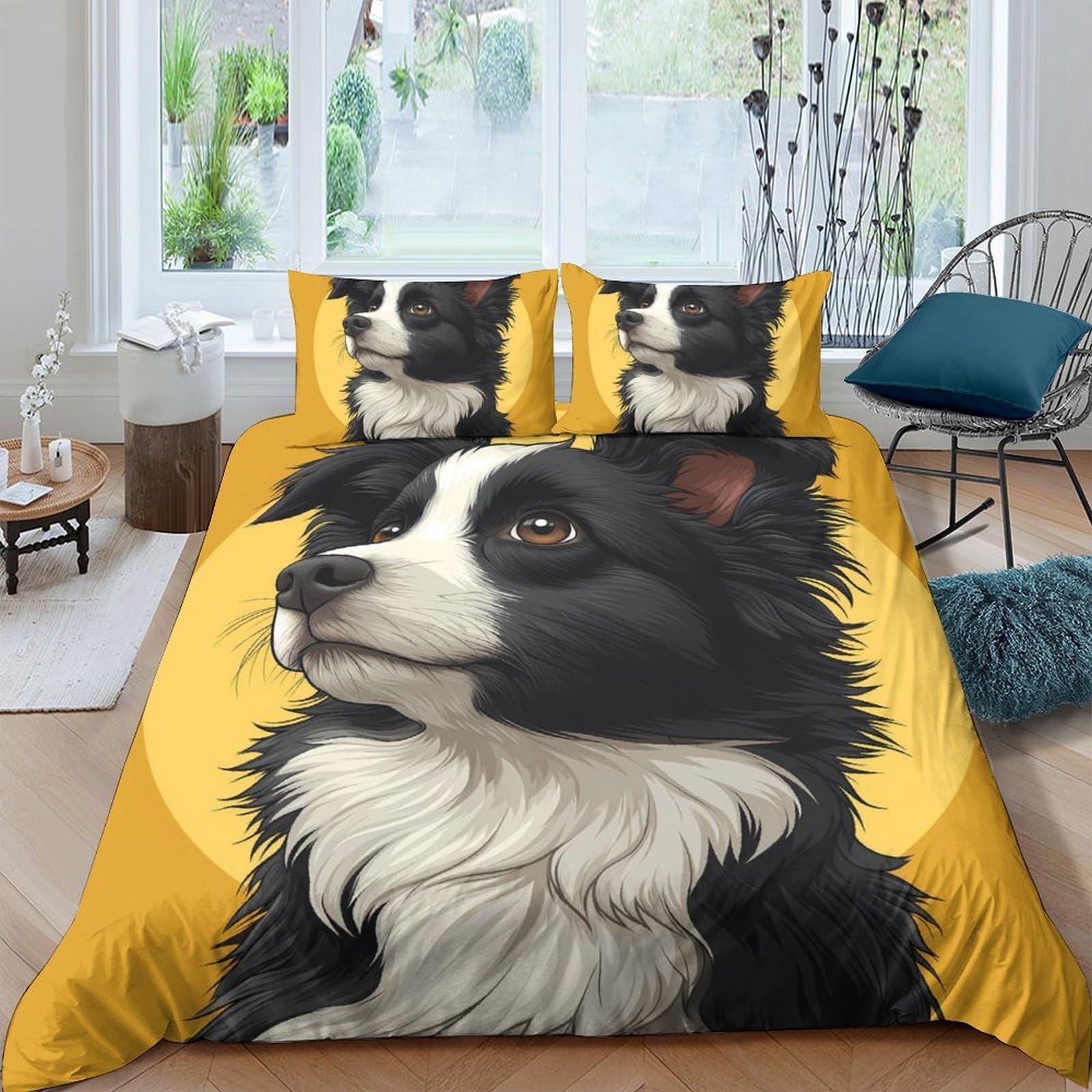 Ctjqhvkz Style-5 3D Printed Border Collie Dog Fitted Sheet Microfiber Yellow Animal Pattern Mattress Cover For Bedroom Dorm Mattress Decor Single（135X200cm）