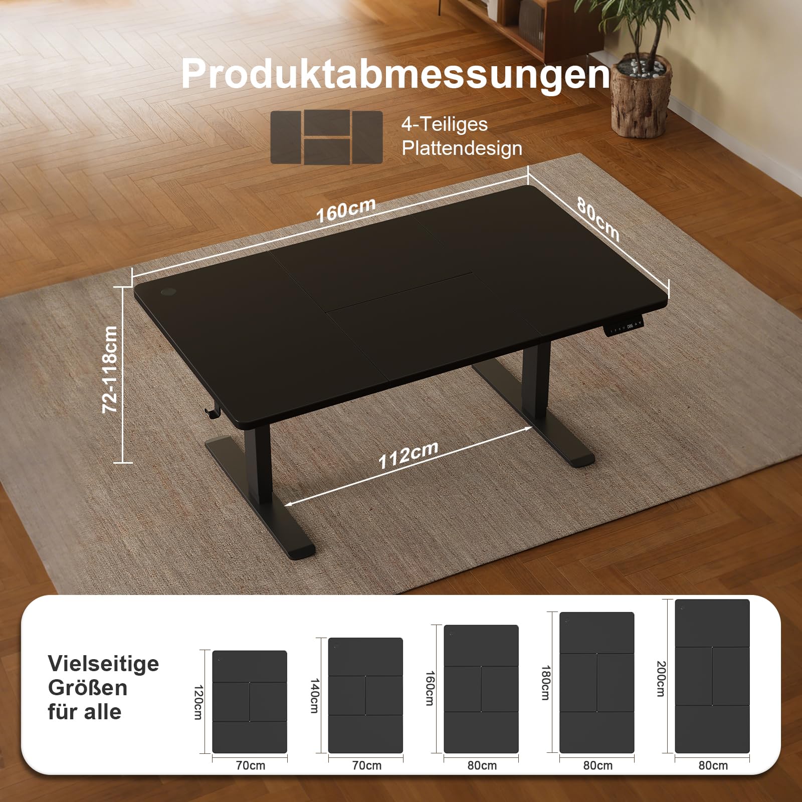 JUMMICO Höhenverstellbarer Schreibtisch 160 x 80 cm mit Kabelwanne, Höhenverstellbar Elektrisch Stehpult mit USB-Buchse, Computertisch, Ergonomischer Steh-Sitz Tisch, Bürotisch, Schwarz
