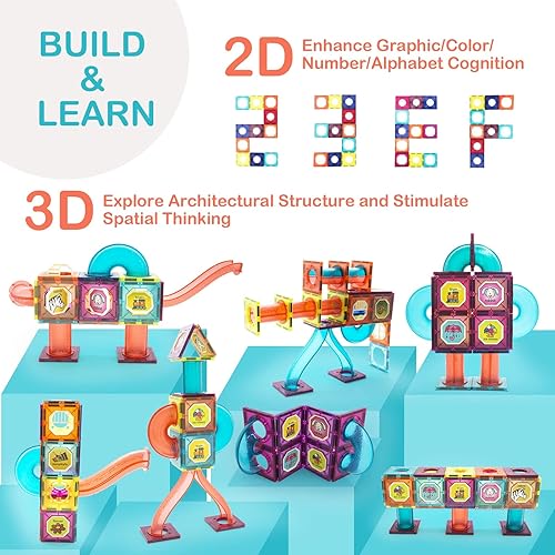 Miniatura 6 de LTKFFFdp Bloques de construcción magnéticos, juguetes educativos STEM para niños de 4 a 12 años, pista de bolas y juego de construcción apilable 3D