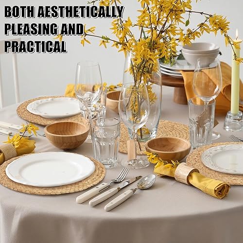 Miniatura 4 de Juego de 24 manteles individuales redondos tejidos de 12 pulgadas, manteles individuales de jacinto de agua natural, tejidos a mano, manteles