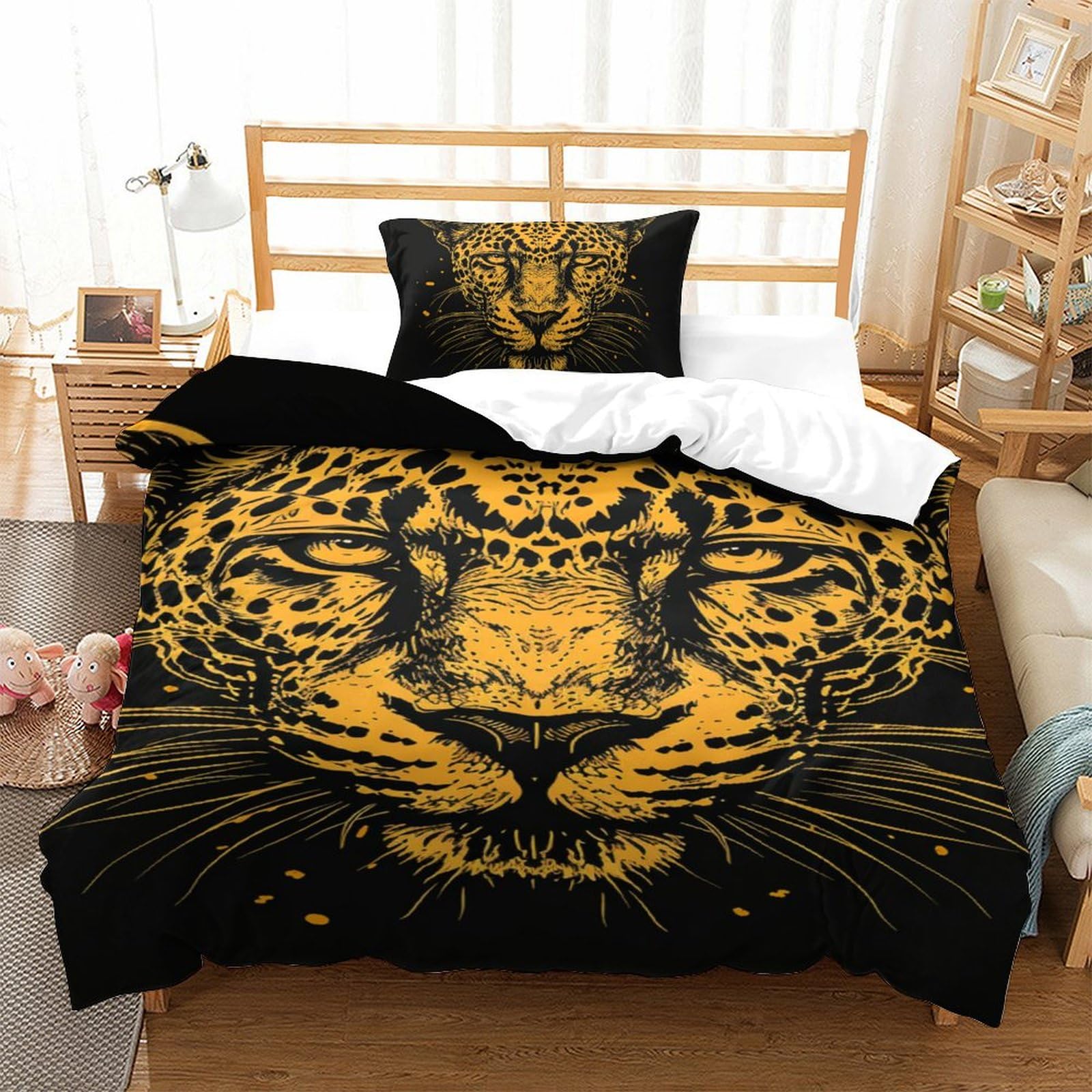 Housse de couette léopard 3D 135x200cm avec taies d'oreiller pour lit single