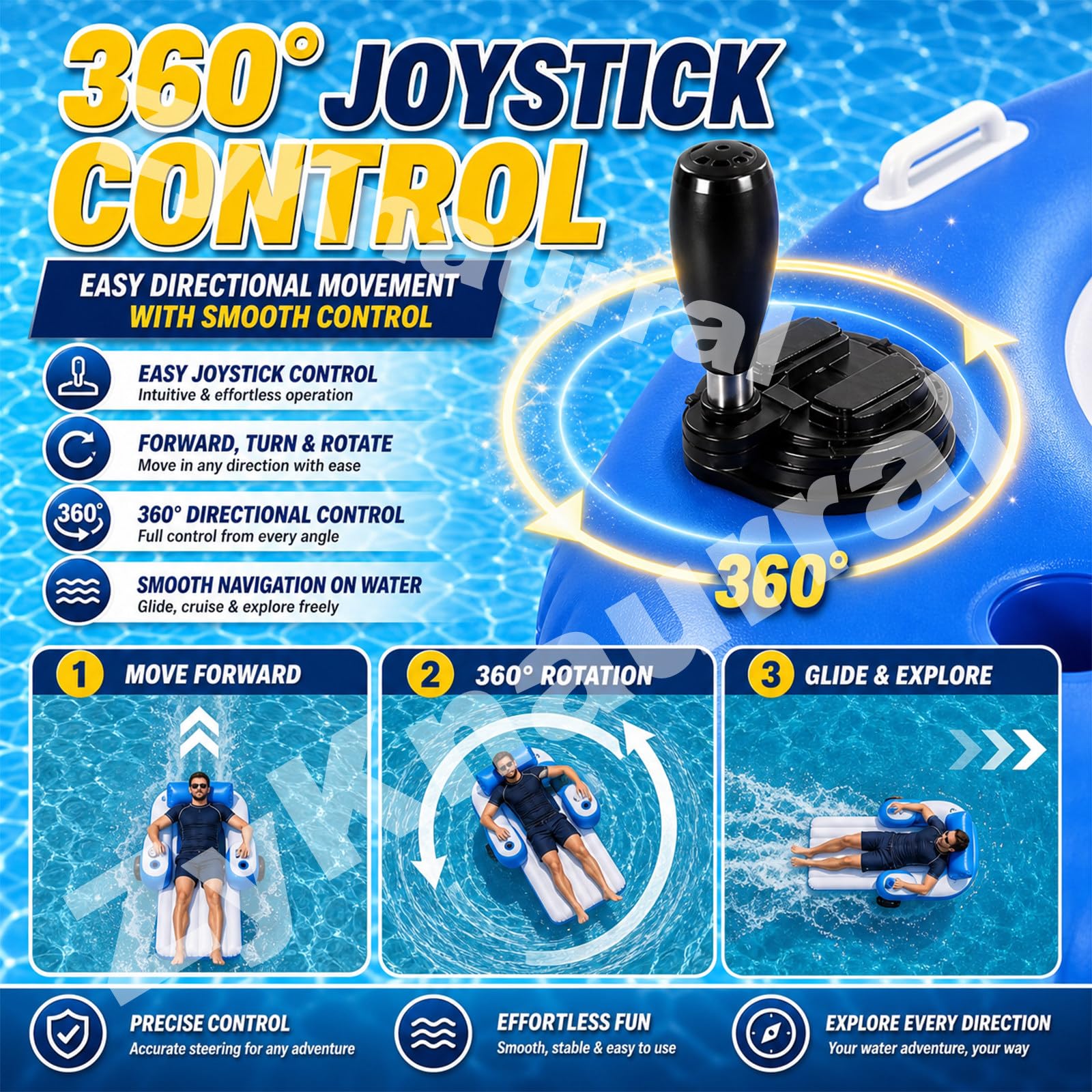Flotador De Piscina Motorizado,Tumbona Inflable De Agua con Control Joystick 360°, Flotador De Sillón De Agua Portátil para Adultos Playa De Verano BatteryOperated-B