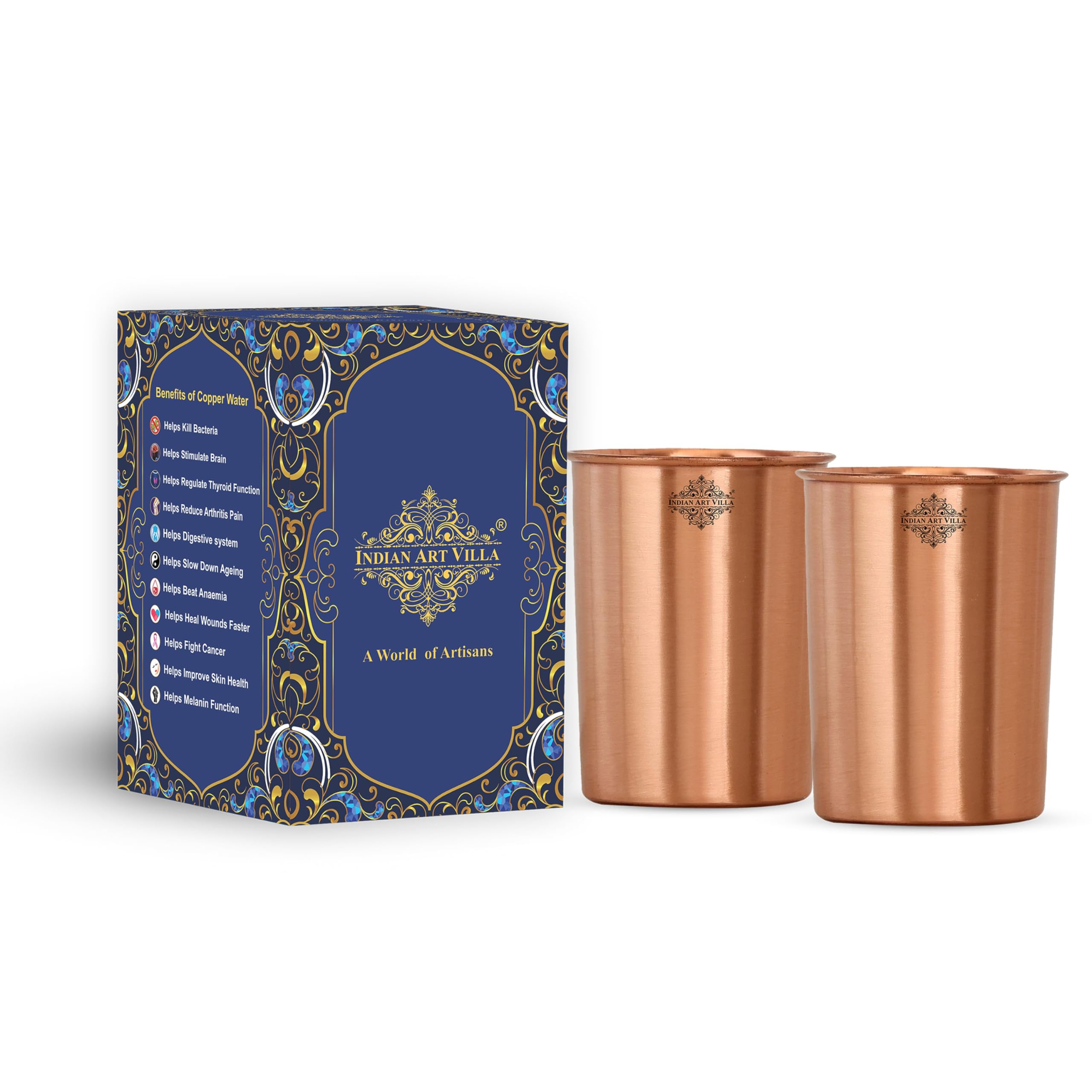 Indian Art Villa Copper Tumbler Glass 10 oz Handcrafted Copper Drinkware with Plain Lacquer Coated Design Perfect for