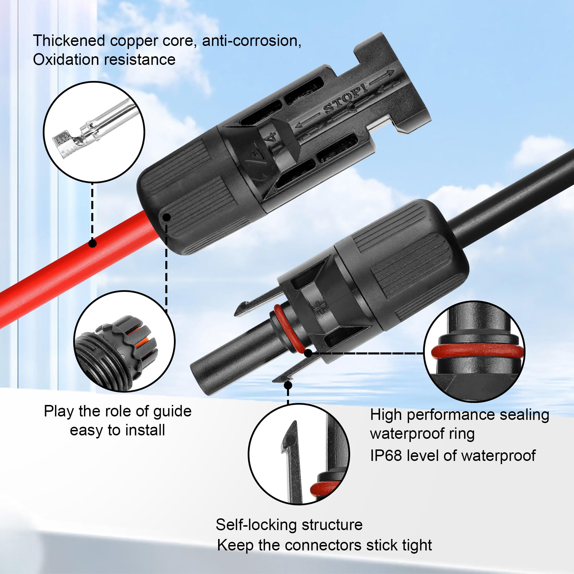 Cable de extensión solar de 10 AWG, conector MC4 único de 100 pies