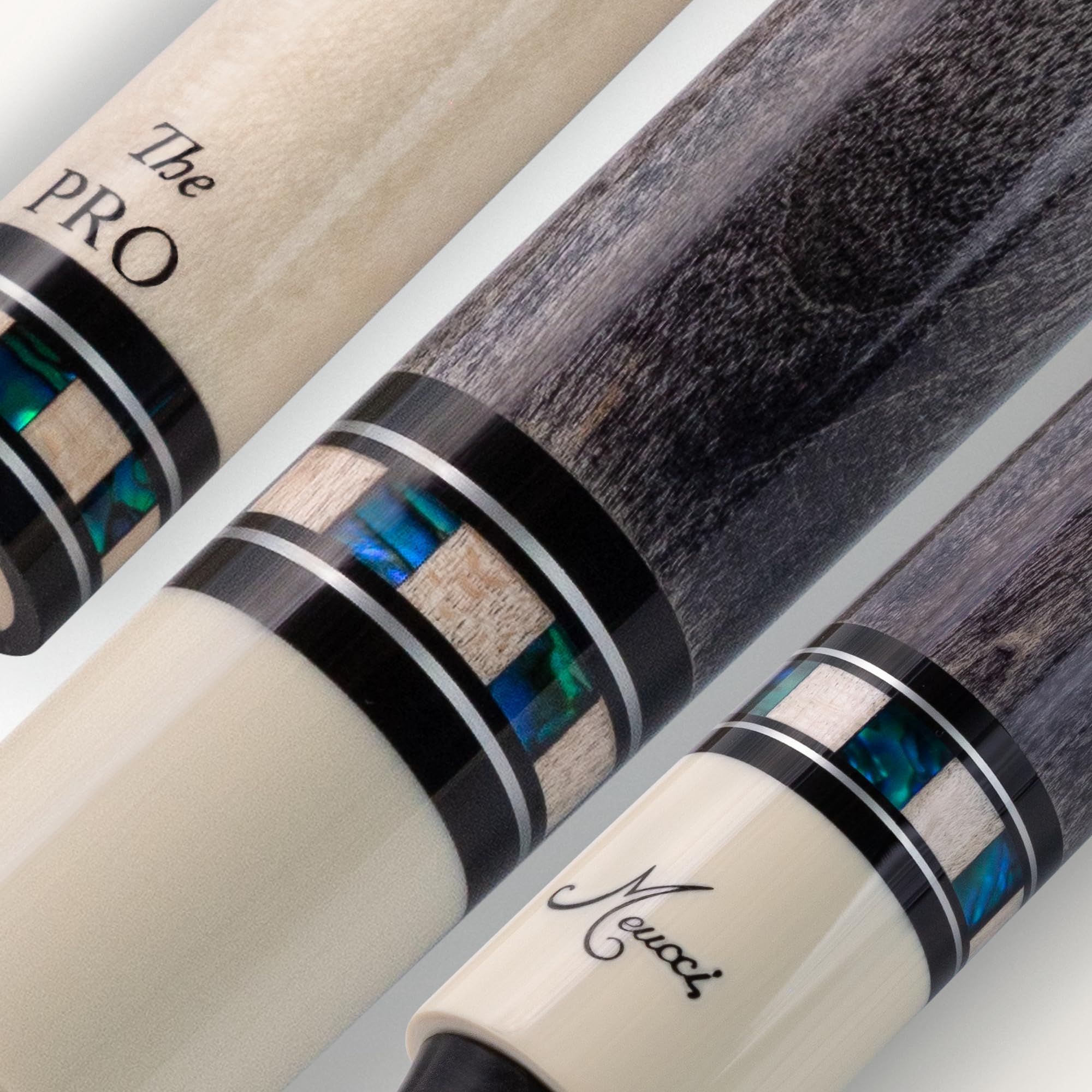 - Pool Cues - Merry Widow, Blue & Gray - Maple Cue Stick, Pool Stick w/Paua Shell Squares Design, Irish Linen Wrap - 19 Oz Low Deflection Pool Cue - Amateur or Professional Billiard Cue Stick