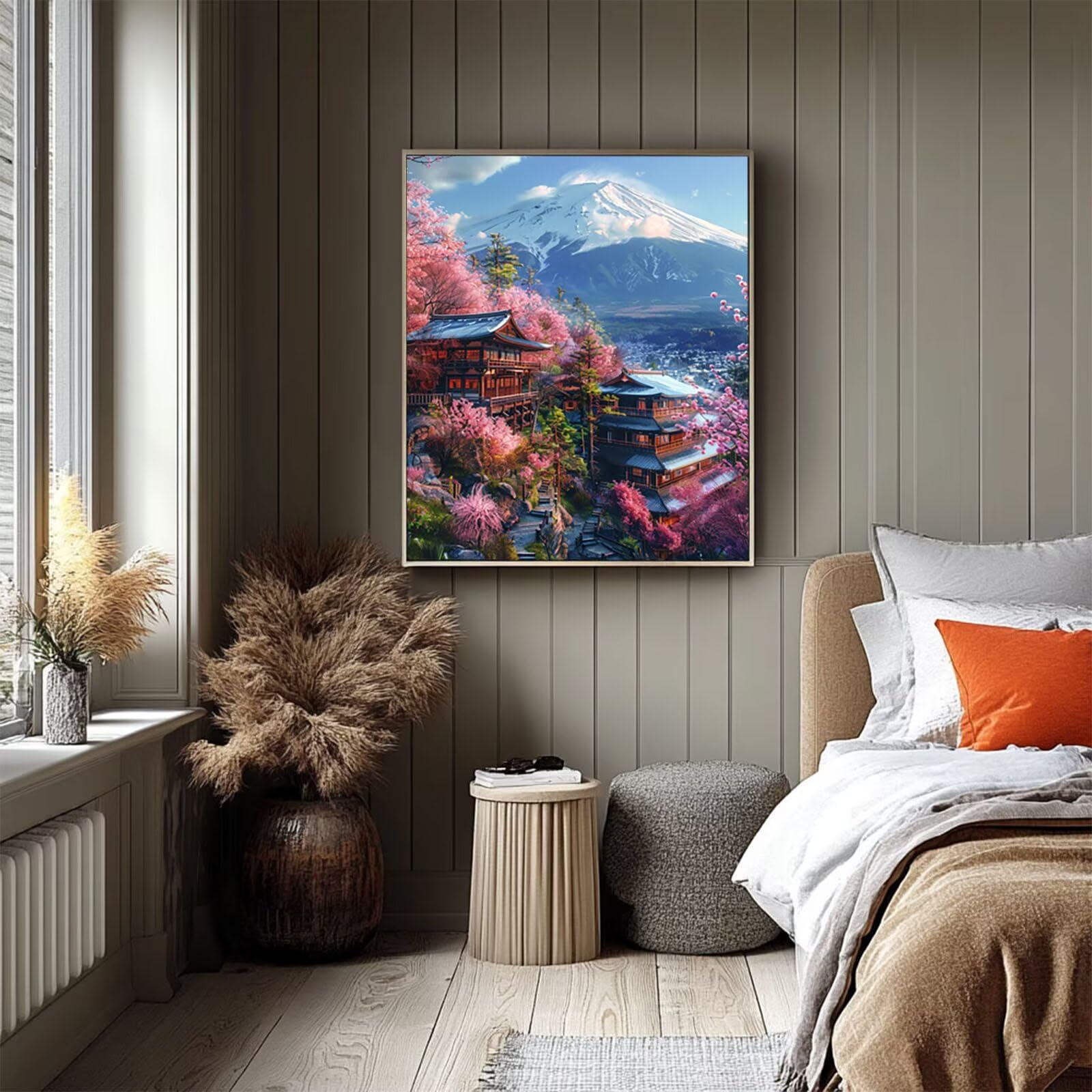 Malowanie po numerach dla dorosłych, japońska architektura malowanie według numerów, Snow Mountain 102 x 137 cm, hobby dla dorosłych kobiet, malowanie na płótnie farbą akrylową i pędzlami, sztuka