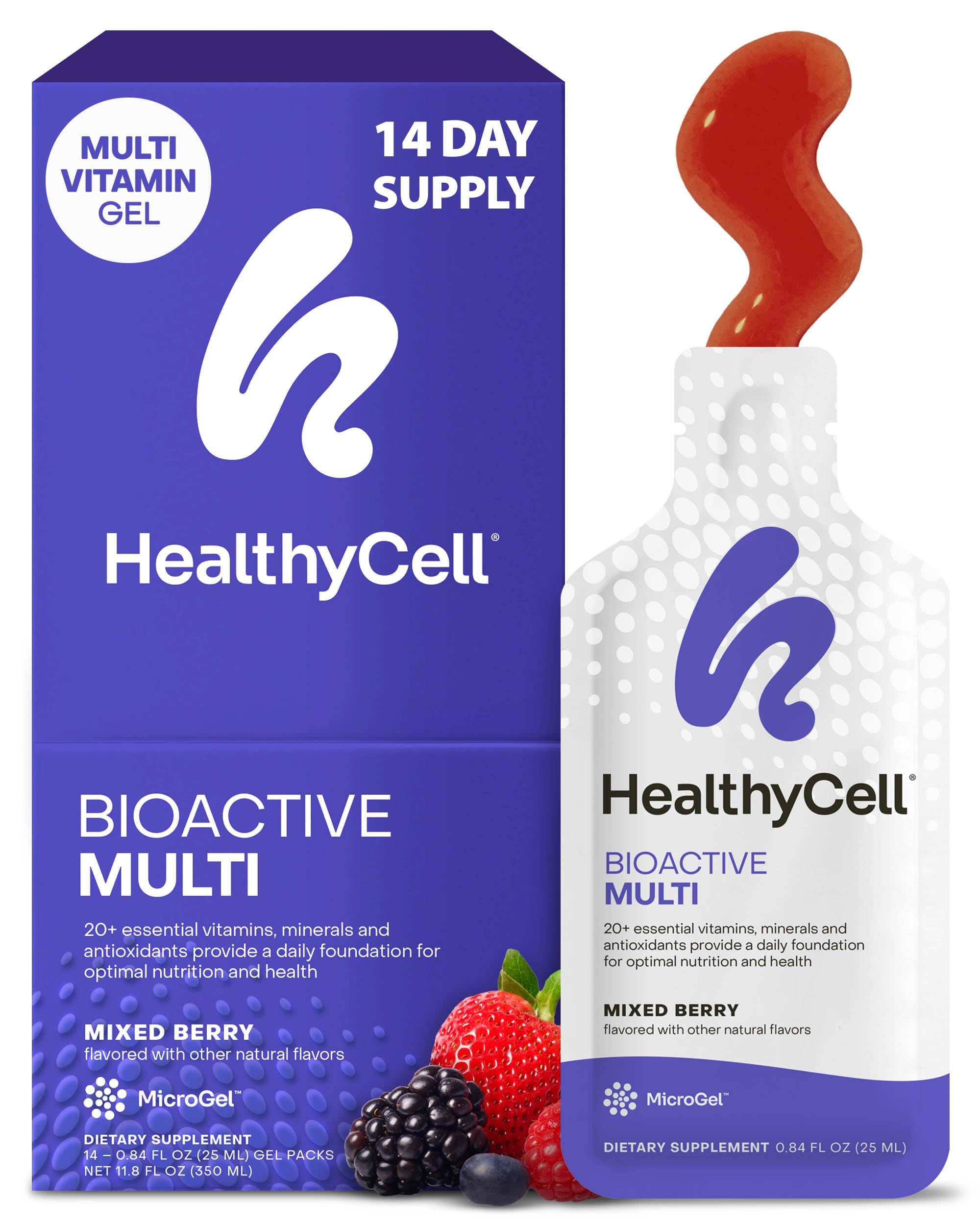 Healthycell Bioactive Daily Liquid Multivitamin for Men & Women – 20+ Essential Vitamins, Minerals & Antioxidants for Brain, Heart, Immune Support, Skin & Hair Support - 14 Gel Packs