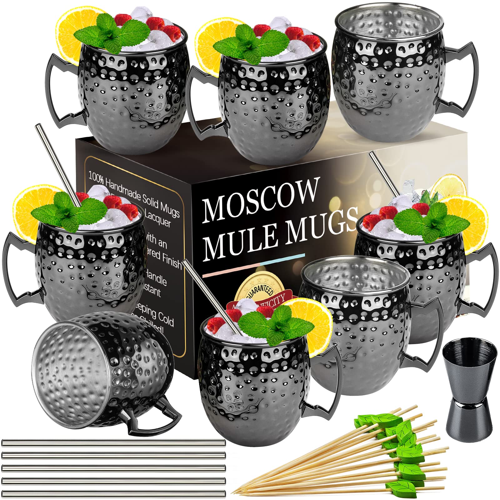 Moscow Mule Lot de 8 tasses à cocktail en acier inoxydable plaqué bronze noir 530 ml