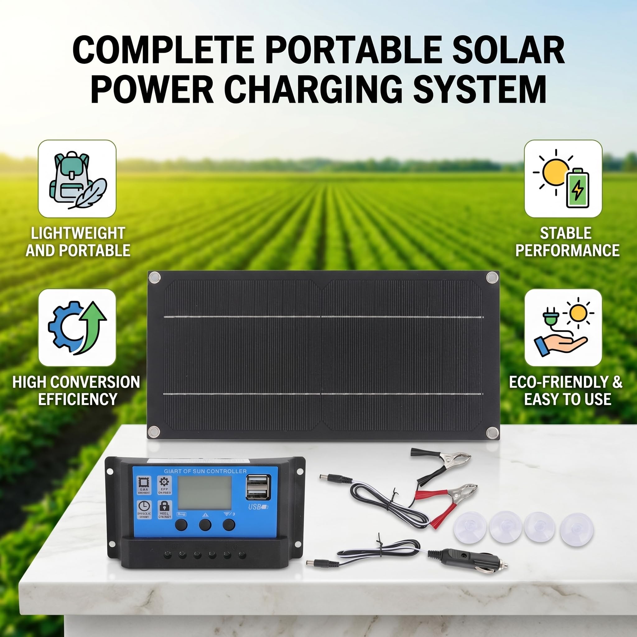 Kit Pannello Solare Portatile Monocristallino 6W 18V con Regolatore Caricabatterie 100A per Ricarica Batteria in Capanni Roulotte Navi e Aerei