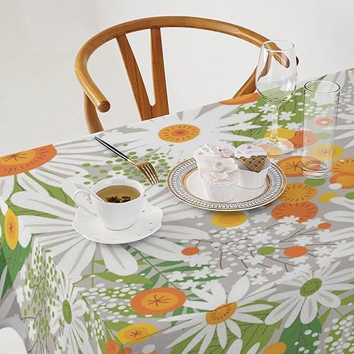 Miniatura 184 de Mantel floral hippie, diseño retro de los años 70, naranja, rosa, azul, floral, bohemio, estampado estético de margaritas, para fiesta, picnic