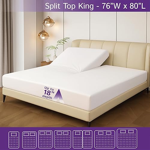 Miniatura 3 de Protector de colchón impermeable con parte superior dividida (76 pulgadas de ancho x 80 pulgadas de largo)  para cama ajustable con cabezal flexible