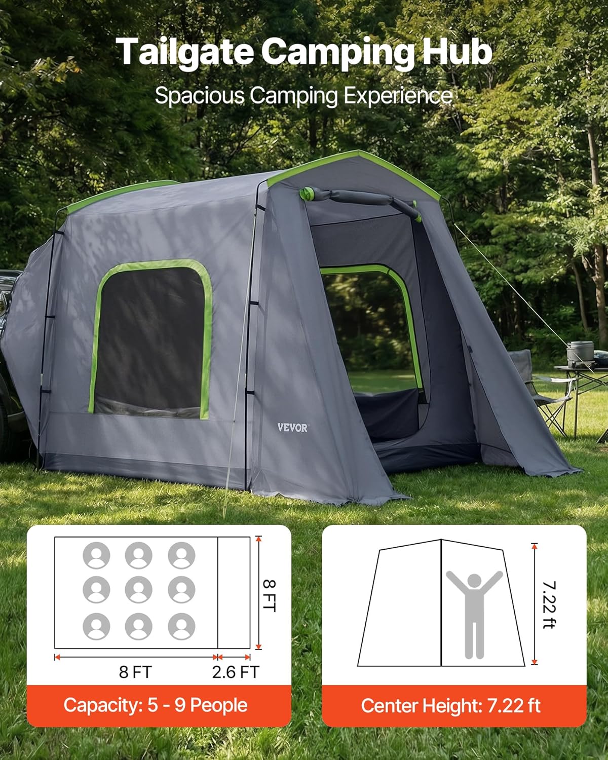 VEVOR SUV and Pickup Truck Camping Tents, Waterproof Double Layer Design with Carry Bag, Accommodates 2-9 Persons for Outdoor Activities