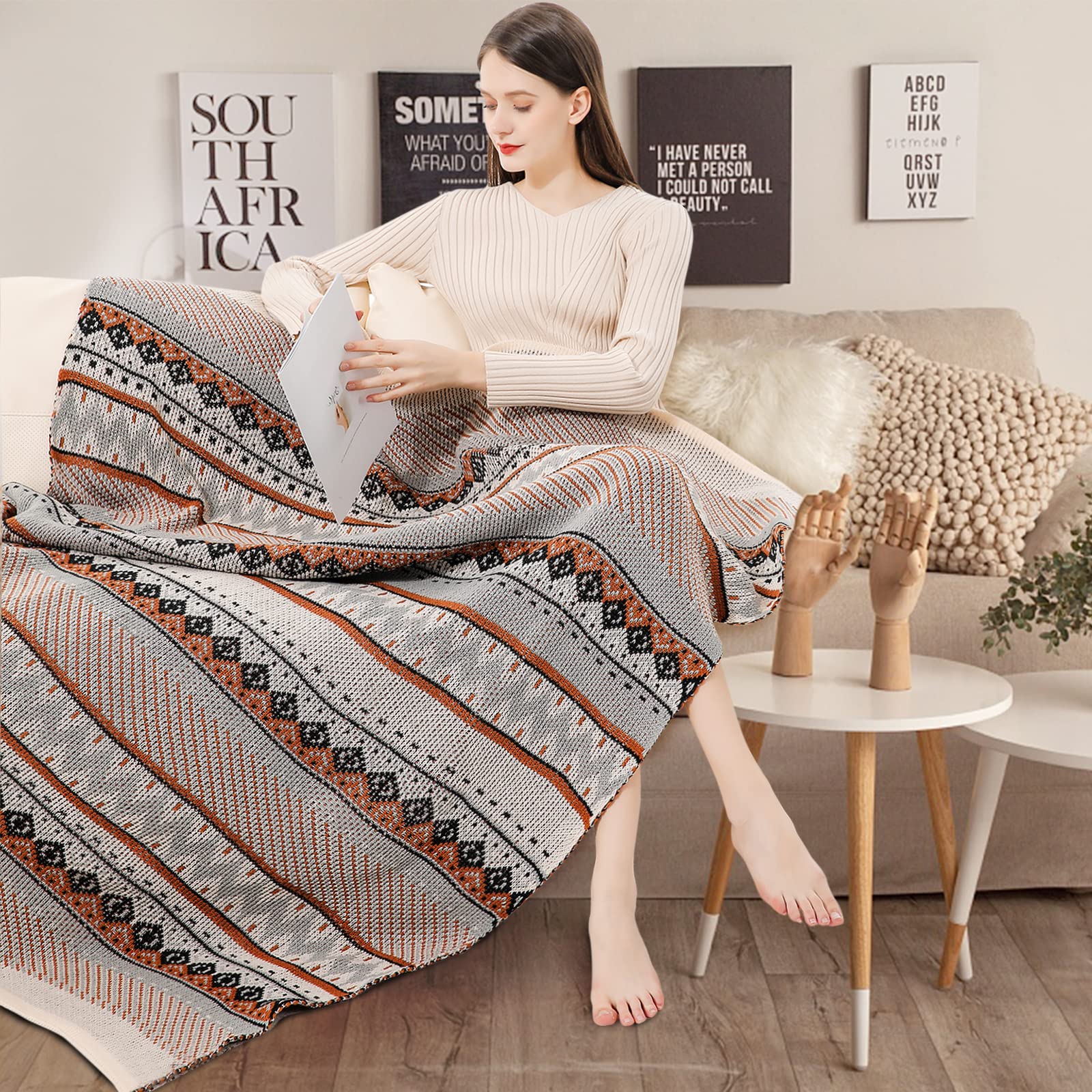 Coperta per Letto, Coperta Bohemien, Vintage Geometrica Jacquard Nappe Divano Asciugamano Grandi Plaid Per Divano Letto Tovaglia Copriletti Poltrone,A,230x275CM
