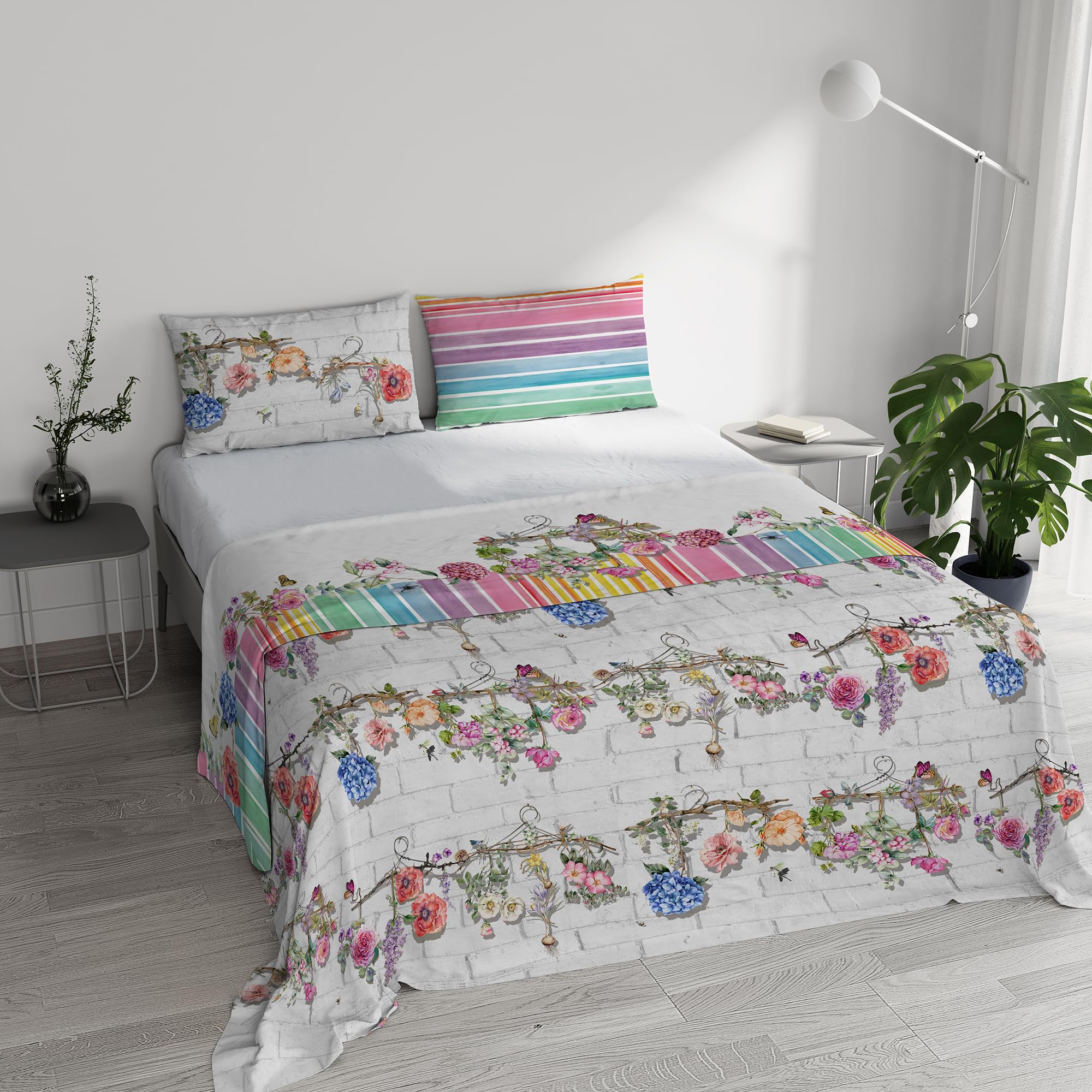 Italian Bed Linen JOLIE Digital Print Bedspread Sheet and Pillow Cases, Carol, Double, Queen-size bed - Image 2