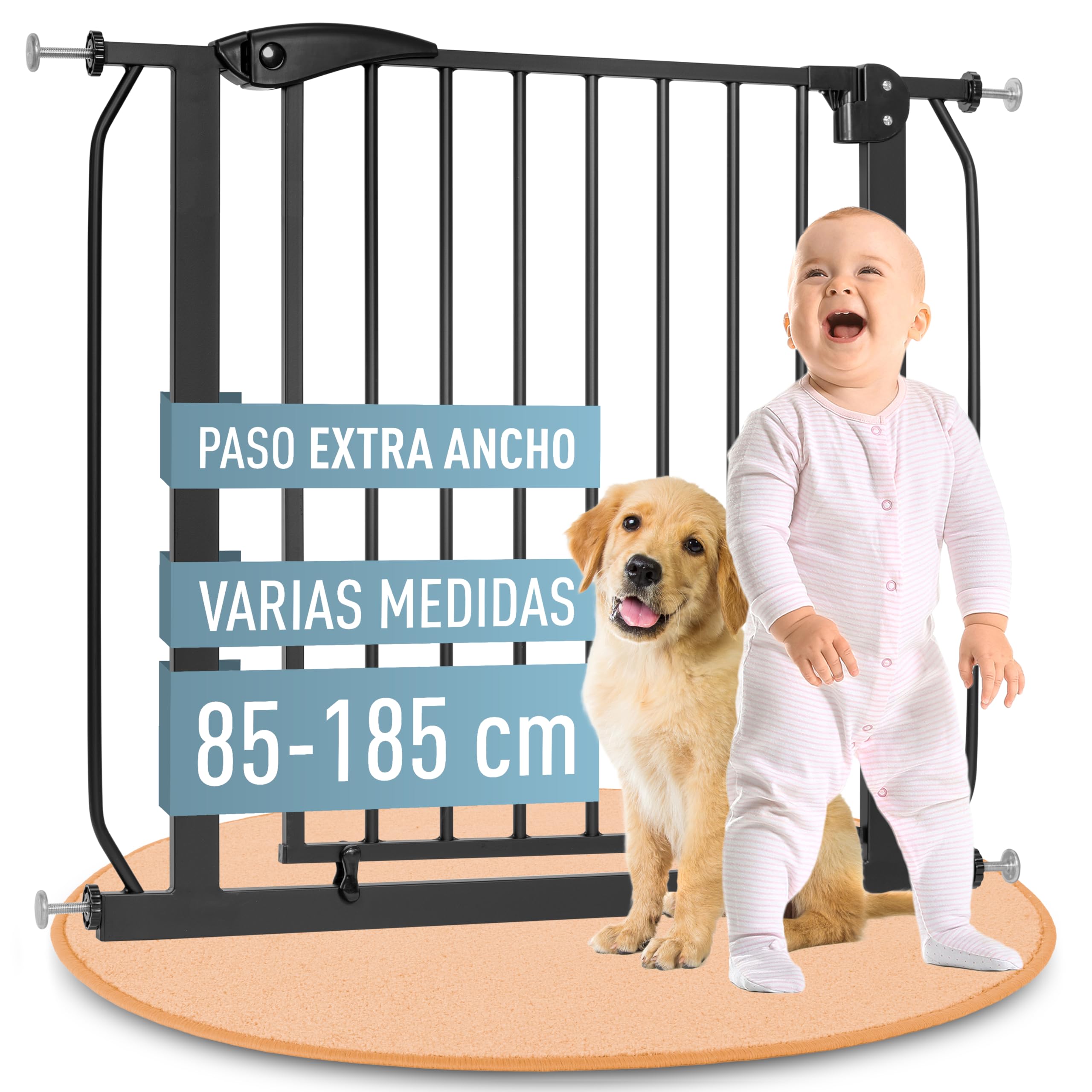 IB STYLE Barrera de Seguridad Berrin XXL - Puerta para bebés, Escaleras, Niños, Extensible, Negro, Tamaño: 140-150 cm
