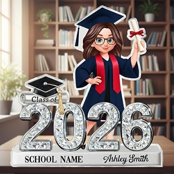Lovely POD Personalized Class Of 2026 Senior 2D Flat, Custom Acrylic Block Plaque, Graduation Gift For Graduates, Daughter, Son Customized Name Keepsake, Graduation Decoration, Gifts for schoolgirl 3