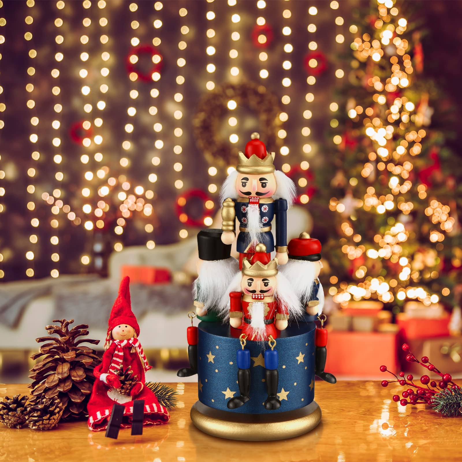 Nutcracker Music Box Wooden Nutcracker Soldier Toy Handmade Nutcracker Figures Christmas Nutcrackers Soldiers Wind up Musical Box Clockwork Christmas Music Box for Gift Home Decor (Vintage Style)